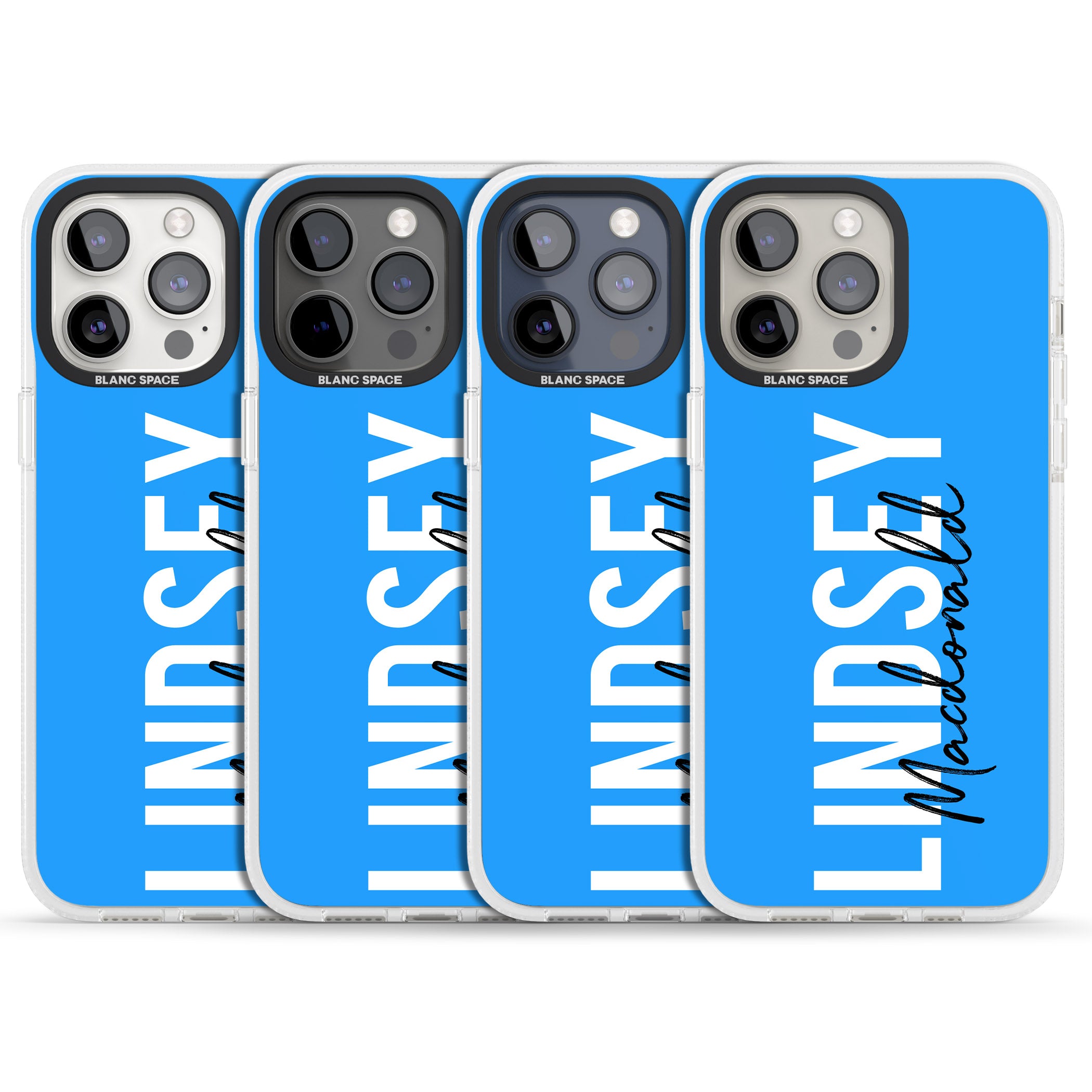 Personalised Bold Name: Blue iPhone 15 Pro Max / 15 Pro / 14 Pro Max / 14 Pro / 13 Pro Clear Case Impact Air - Blanc Space