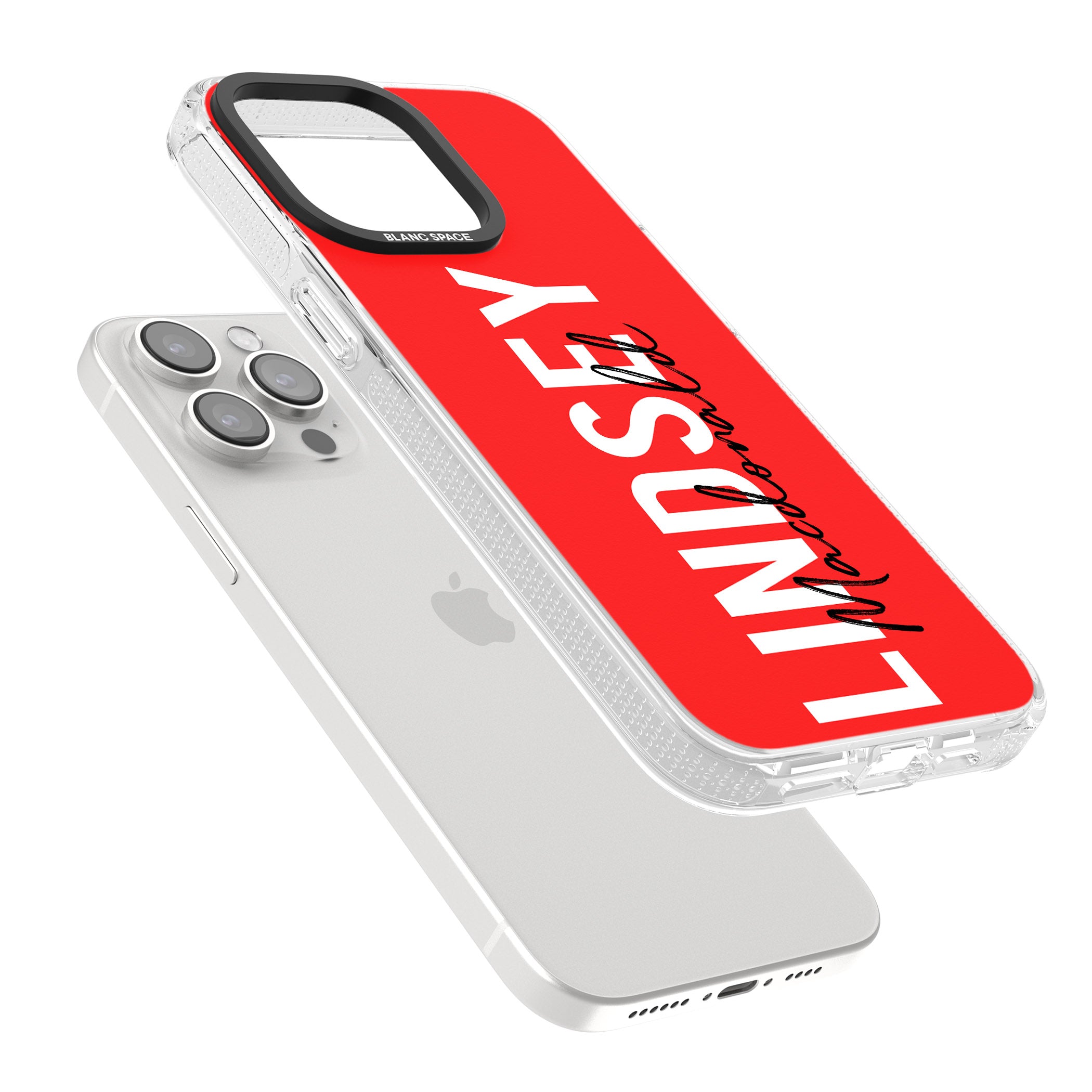 Personalised Bold Name: Red iPhone 15 Pro Max / 15 Pro / 14 Pro Max / 14 Pro / 13 Pro Clear Case Impact Air - Blanc Space