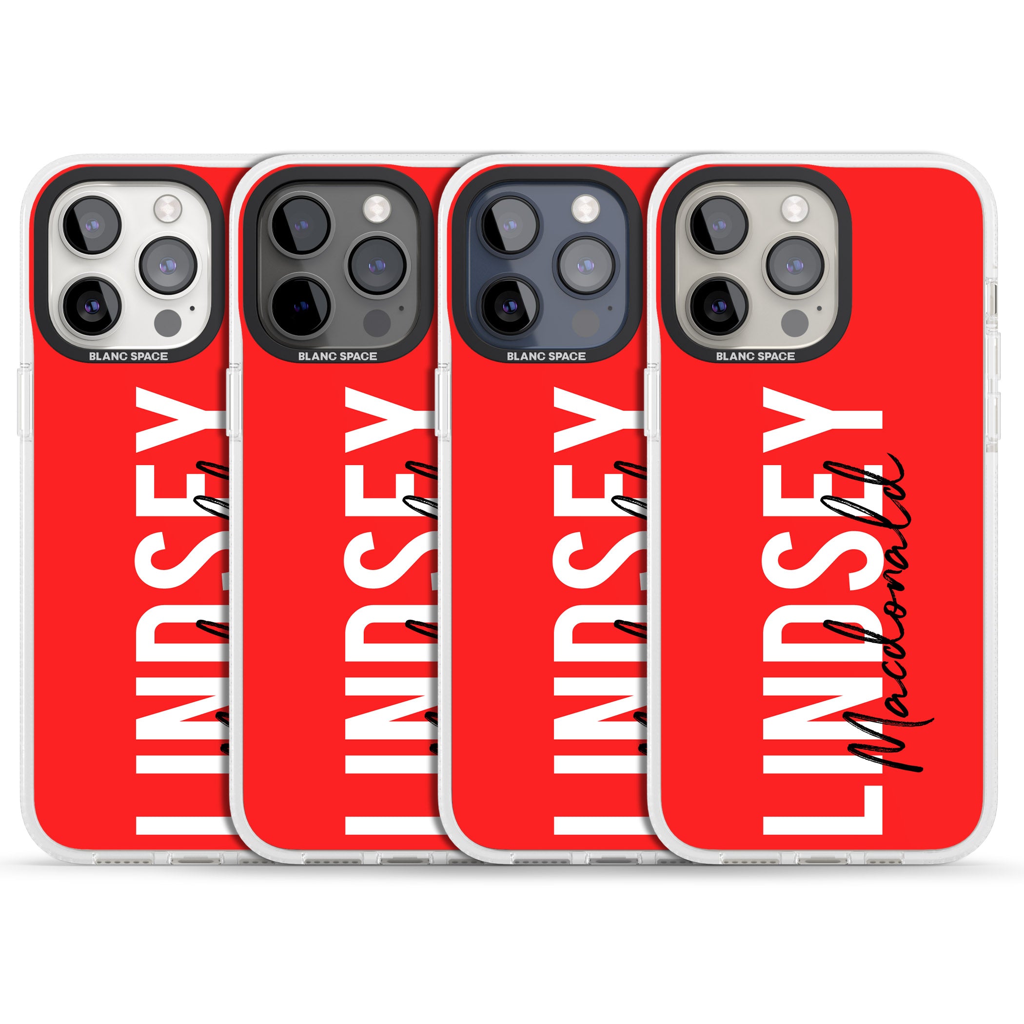 Personalised Bold Name: Red iPhone 15 Pro Max / 15 Pro / 14 Pro Max / 14 Pro / 13 Pro Clear Case Impact Air - Blanc Space
