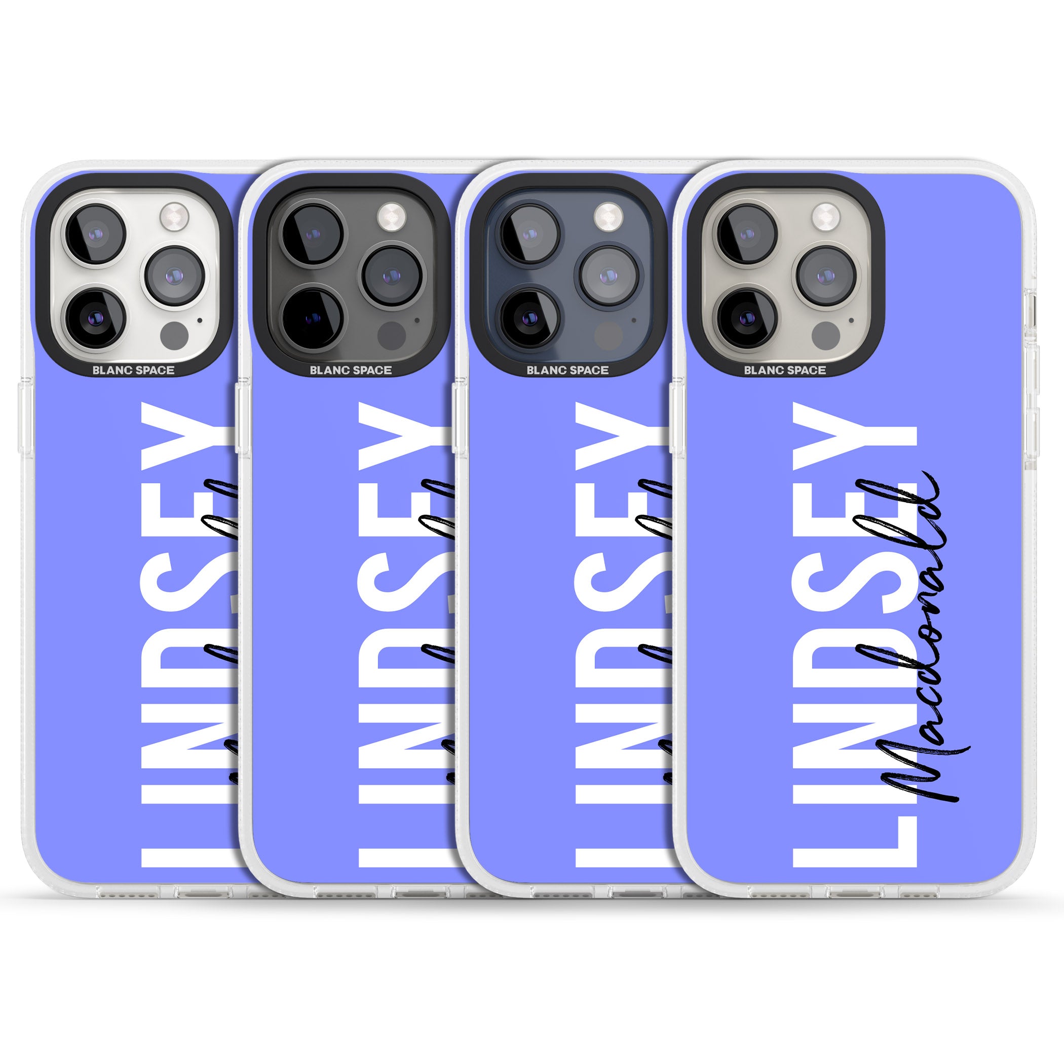 Personalised Bold Name: Purple iPhone 15 Pro Max / 15 Pro / 14 Pro Max / 14 Pro / 13 Pro Clear Case Impact Air - Blanc Space