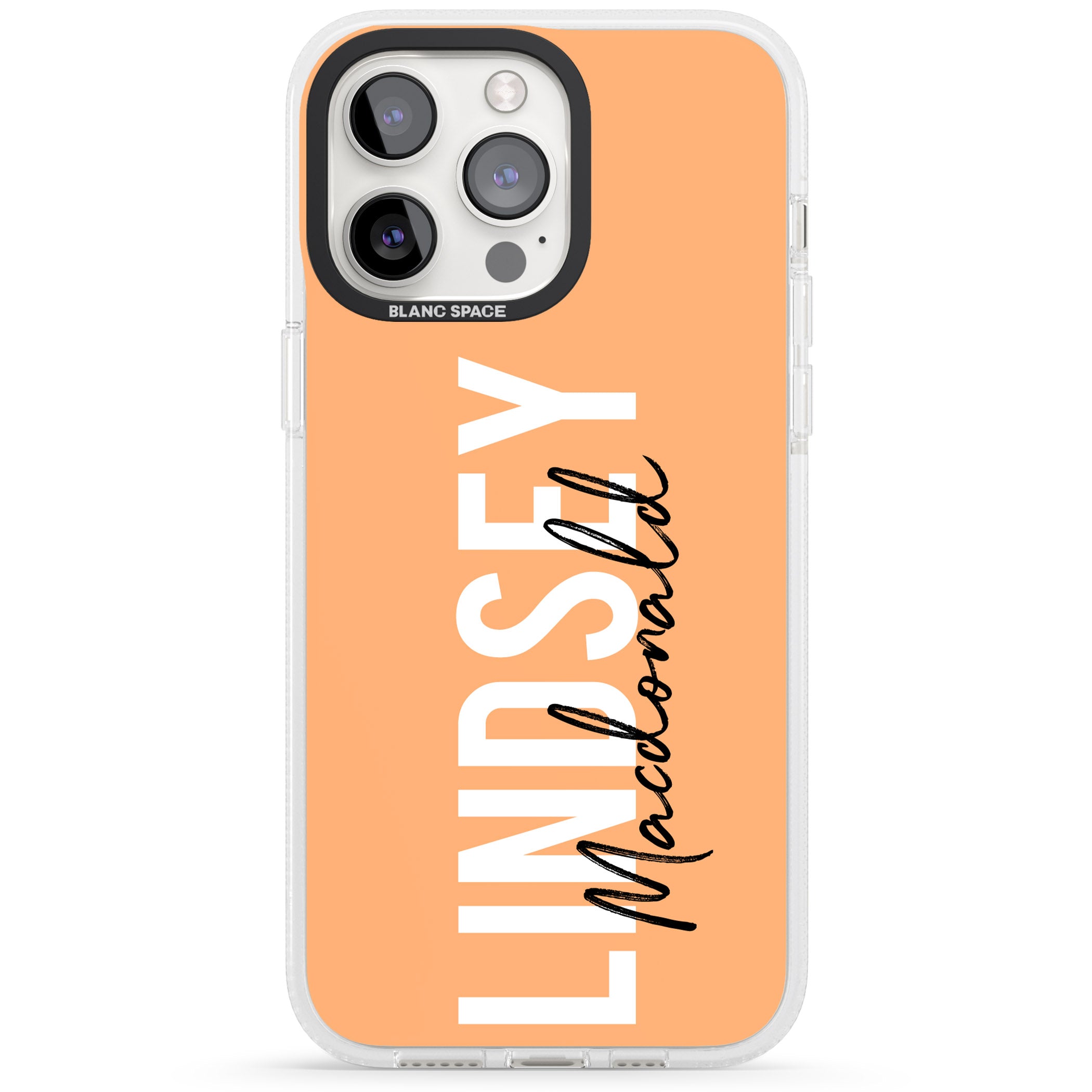 Personalised Bold Name: Peach iPhone 15 Pro Max / 15 Pro / 14 Pro Max / 14 Pro / 13 Pro Clear Case Impact Air - Blanc Space