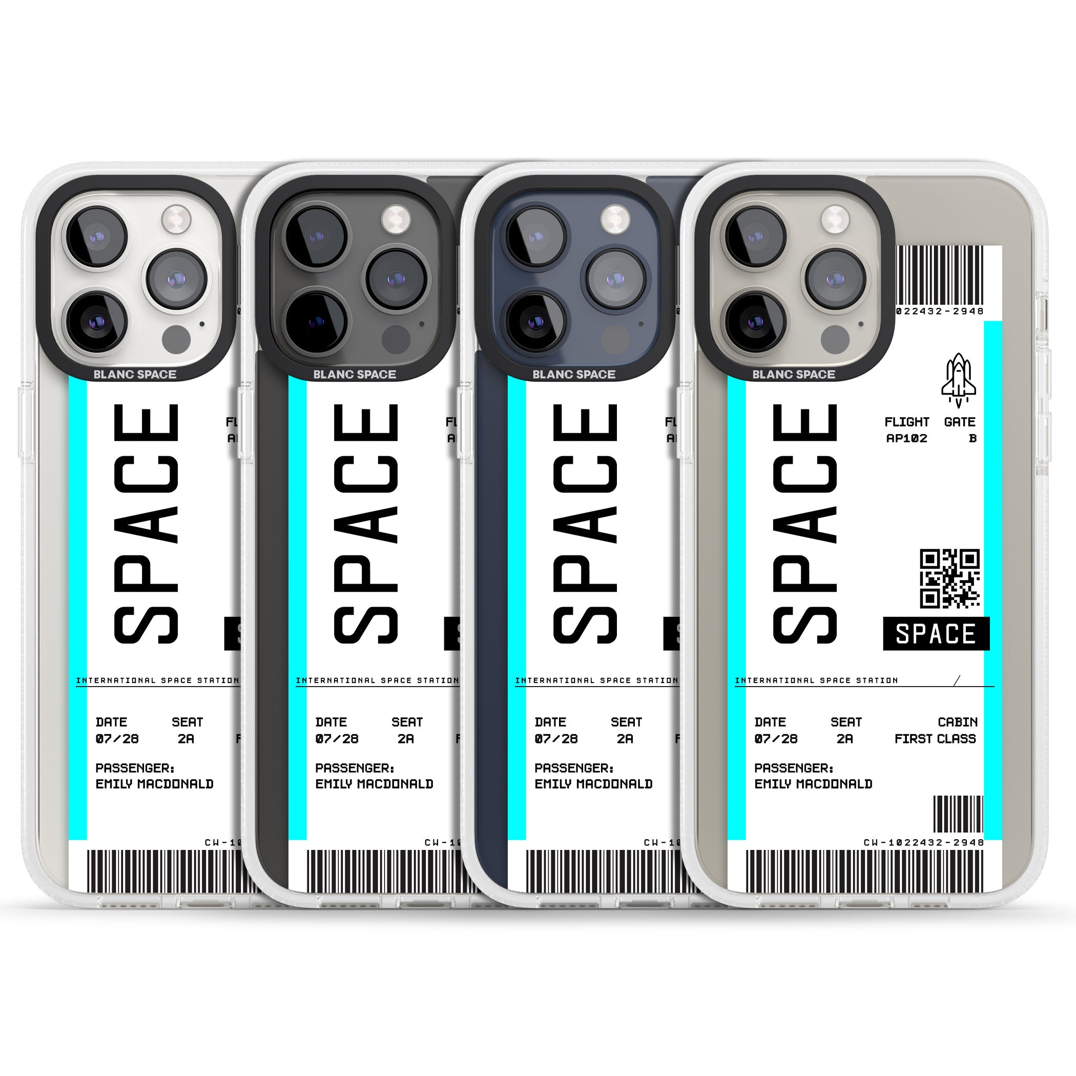 Personalised Space Space Travel Ticket iPhone 15 Pro Max / 15 Pro / 14 Pro Max / 14 Pro / 13 Pro Clear Case Impact Air - Blanc Space