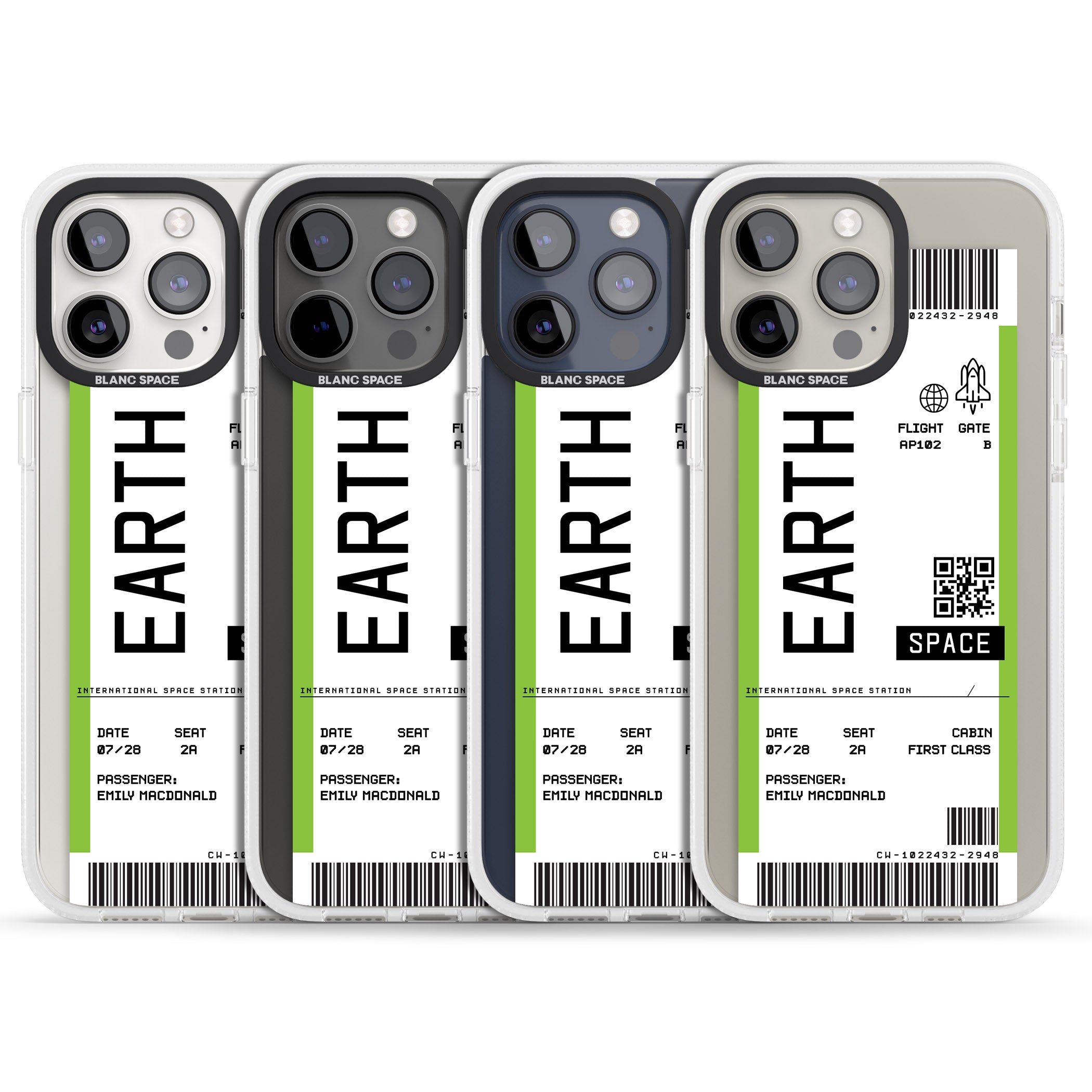 Personalised Earth Space Travel Ticket iPhone 15 Pro Max / 15 Pro / 14 Pro Max / 14 Pro / 13 Pro Clear Case Impact Air - Blanc Space