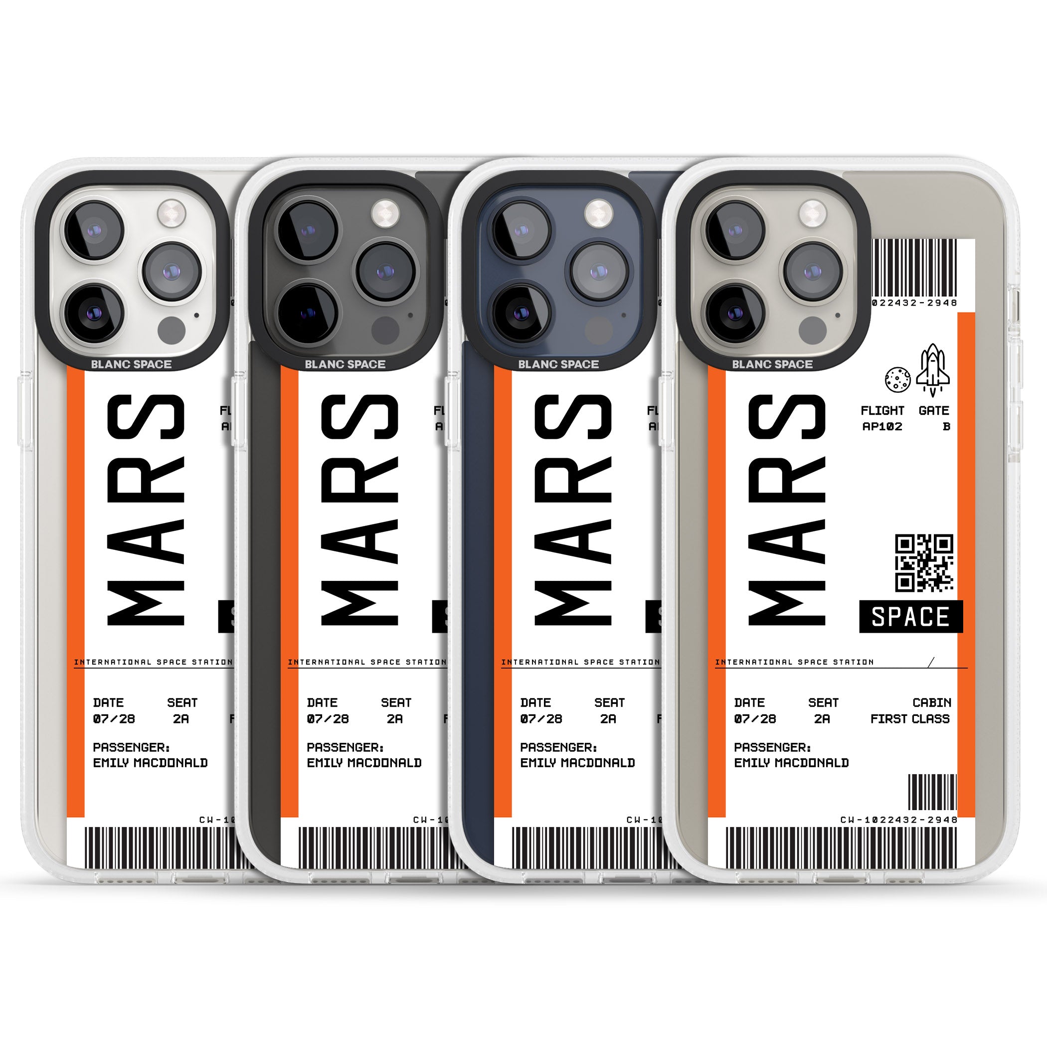 Personalised Mars Space Travel Ticket iPhone 15 Pro Max / 15 Pro / 14 Pro Max / 14 Pro / 13 Pro Clear Case Impact Air - Blanc Space