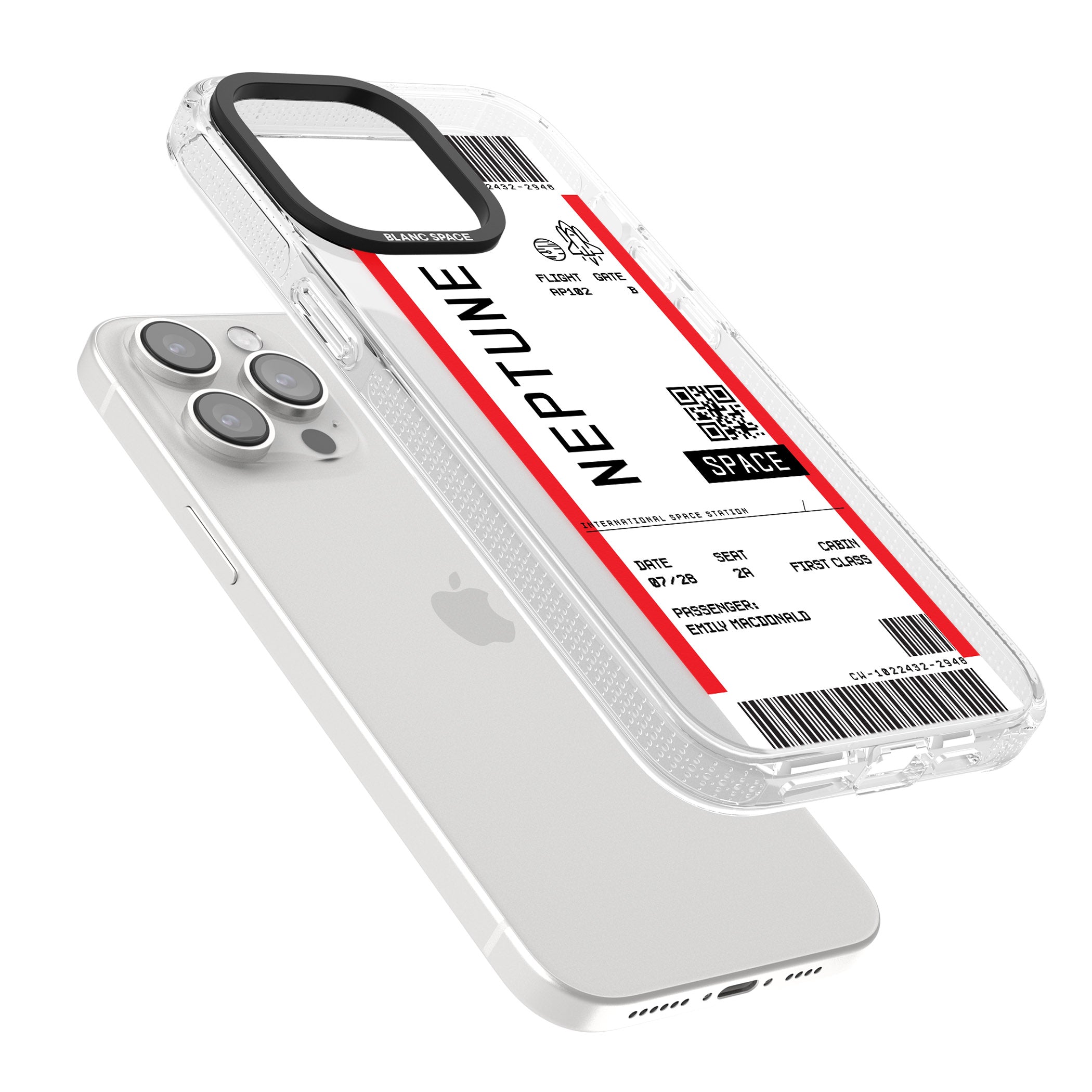 Personalised Neptune Space Travel Ticket iPhone 15 Pro Max / 15 Pro / 14 Pro Max / 14 Pro / 13 Pro Clear Case Impact Air - Blanc Space