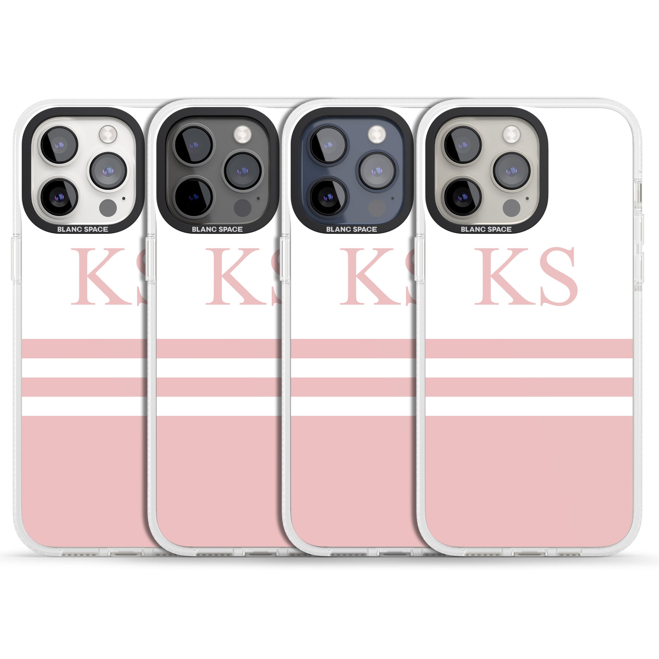 Personalised Minimal Pink Stripes & Initials iPhone 15 Pro Max / 15 Pro / 14 Pro Max / 14 Pro / 13 Pro Clear Case Impact Air - Blanc Space