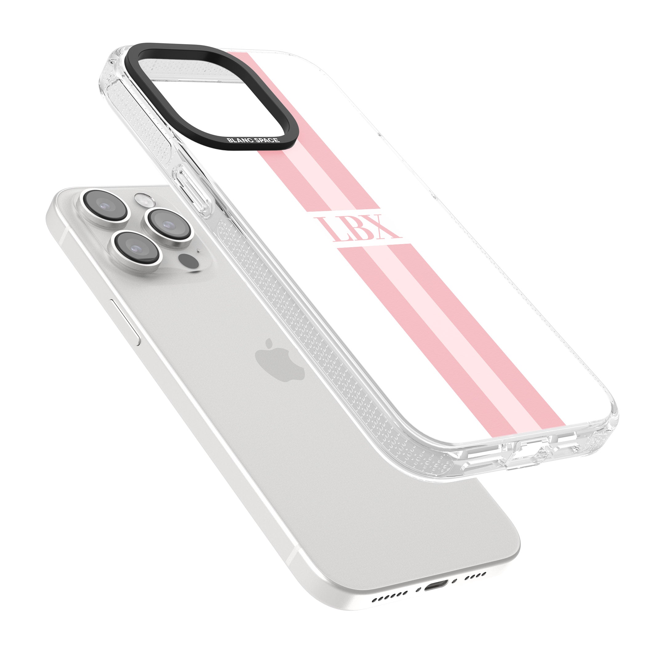 Personalised Minimal Pink Stripes iPhone 15 Pro Max / 15 Pro / 14 Pro Max / 14 Pro / 13 Pro Clear Case Impact Air - Blanc Space