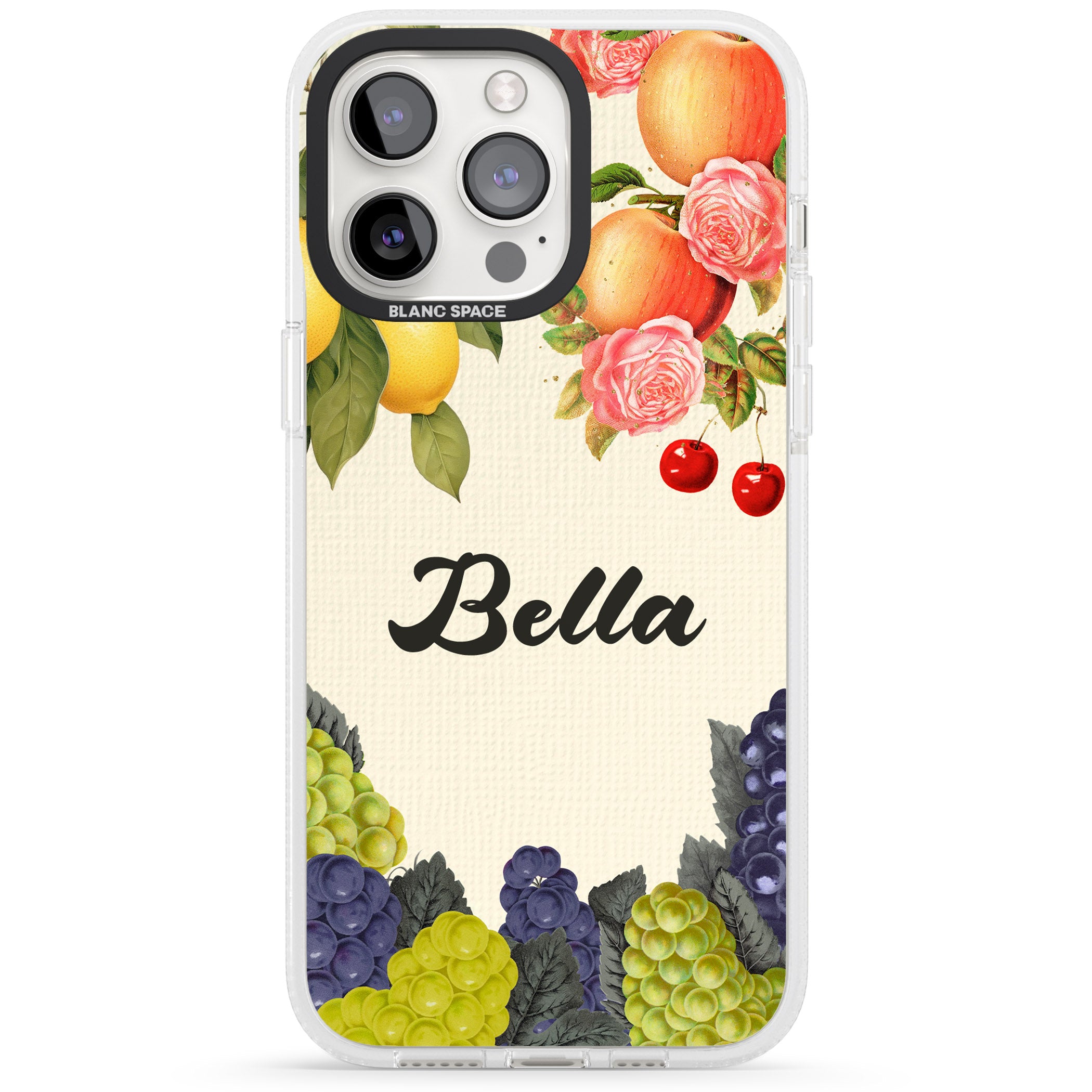 Personalised Vintage Fruits iPhone 15 Pro Max / 15 Pro / 14 Pro Max / 14 Pro / 13 Pro Clear Case Impact Air - Blanc Space