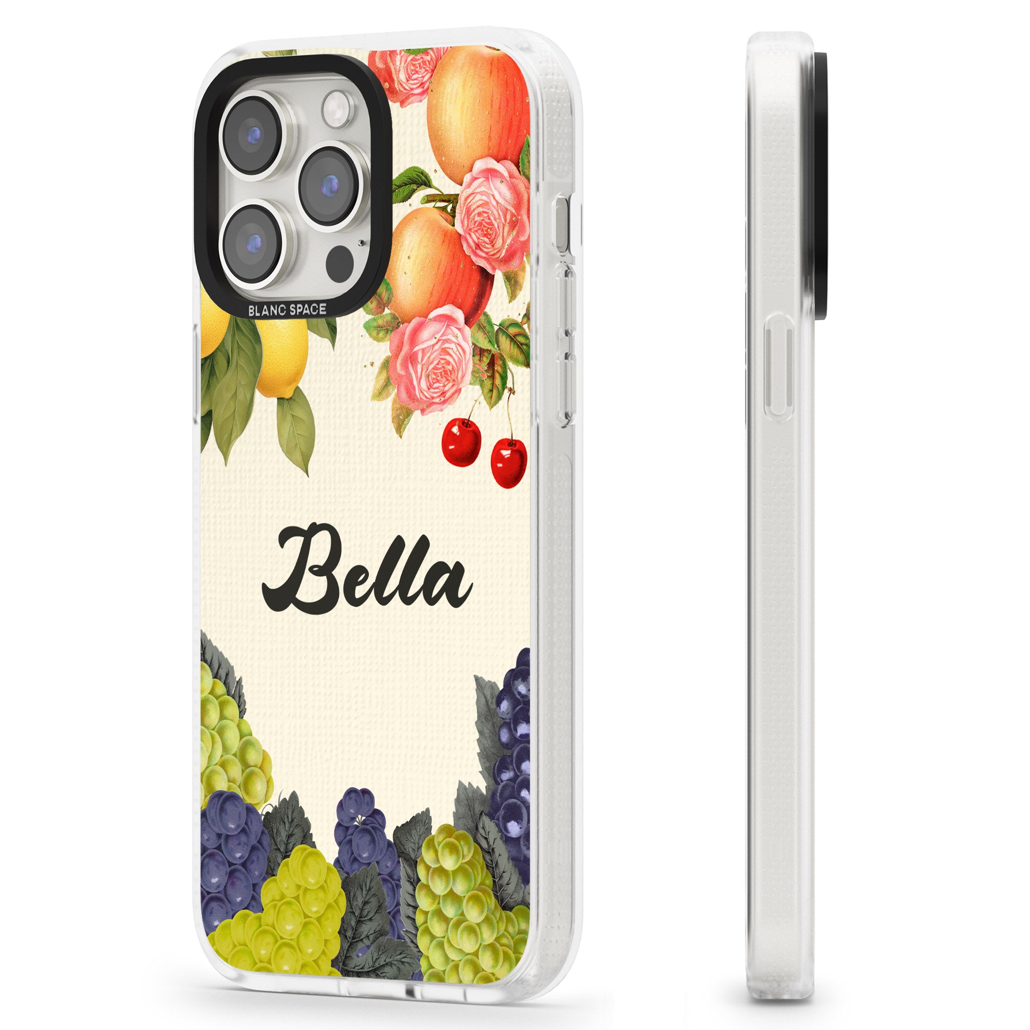Personalised Vintage Fruits iPhone 15 Pro Max / 15 Pro / 14 Pro Max / 14 Pro / 13 Pro Clear Case Impact Air - Blanc Space