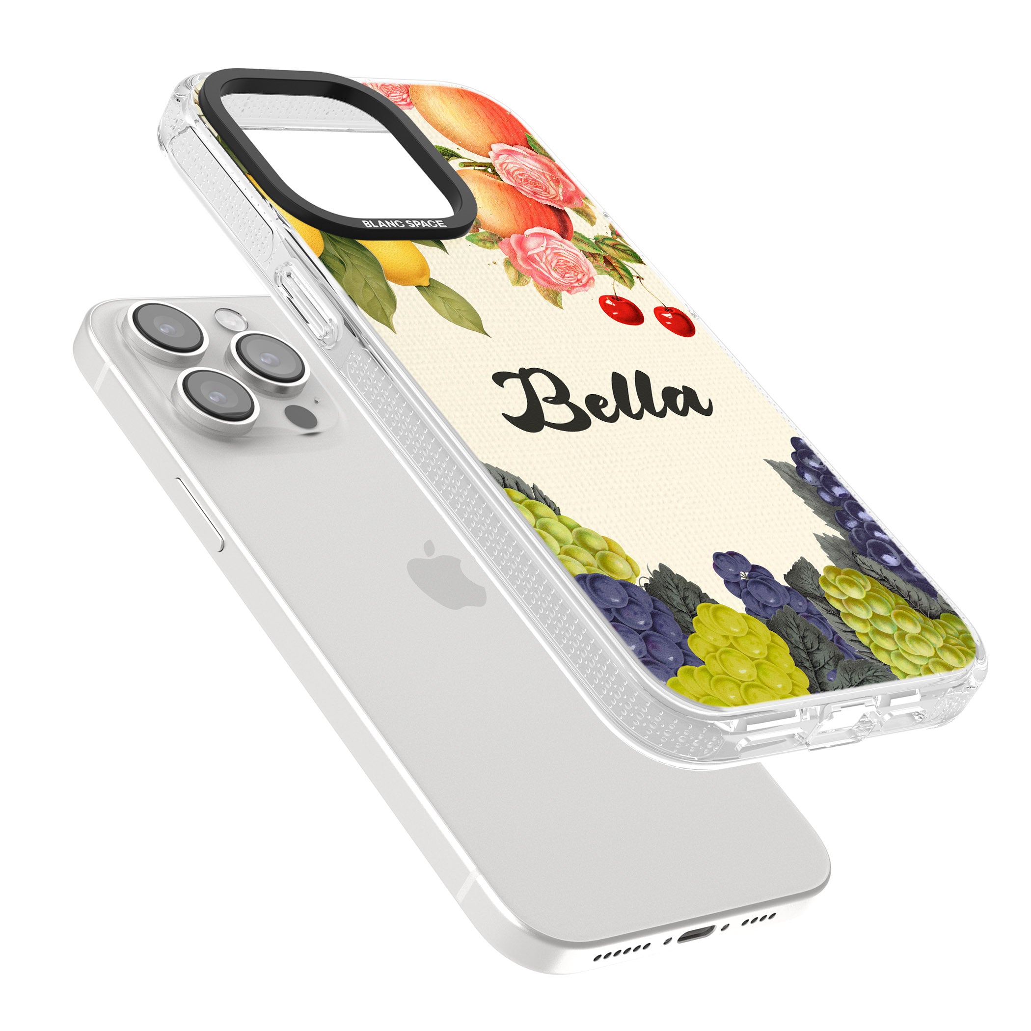 Personalised Vintage Fruits iPhone 15 Pro Max / 15 Pro / 14 Pro Max / 14 Pro / 13 Pro Clear Case Impact Air - Blanc Space