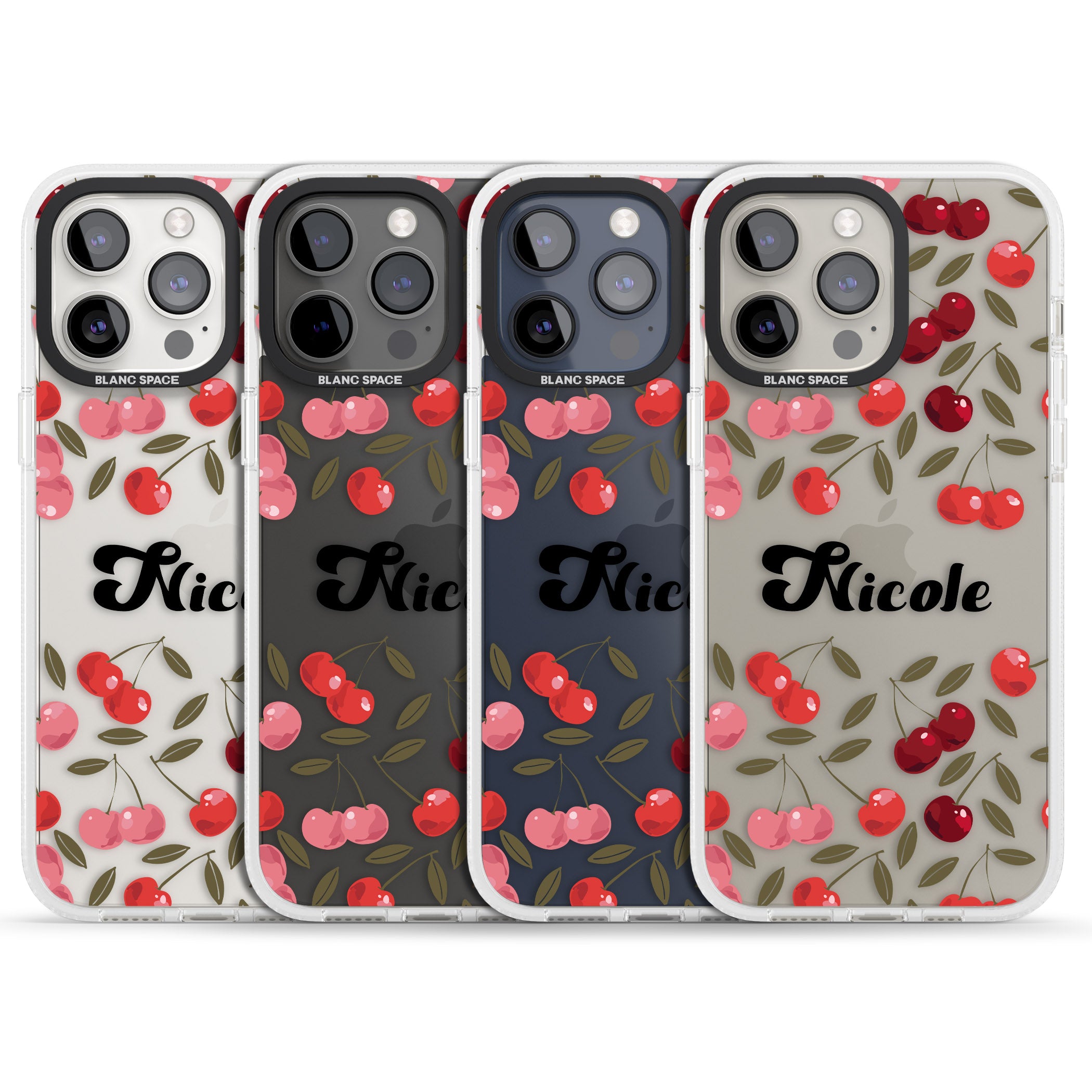 Personalised Cherry Pattern iPhone 15 Pro Max / 15 Pro / 14 Pro Max / 14 Pro / 13 Pro Clear Case Impact Air - Blanc Space