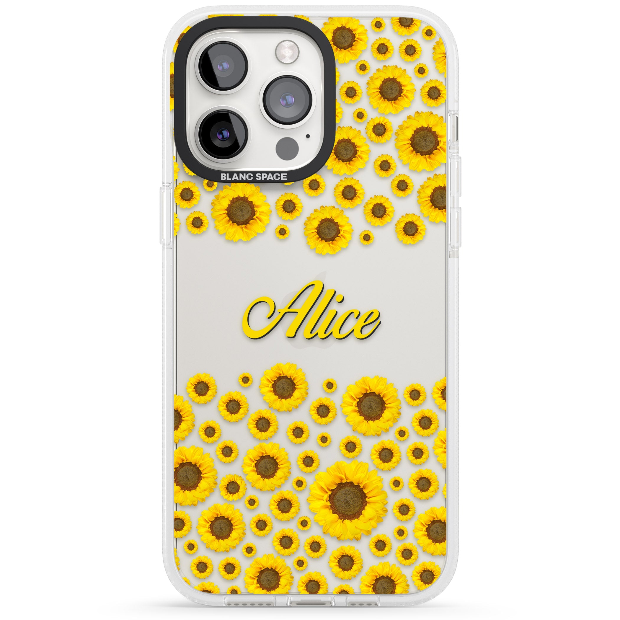 Personalised Sunflowers iPhone 15 Pro Max / 15 Pro / 14 Pro Max / 14 Pro / 13 Pro Clear Case Impact Air - Blanc Space