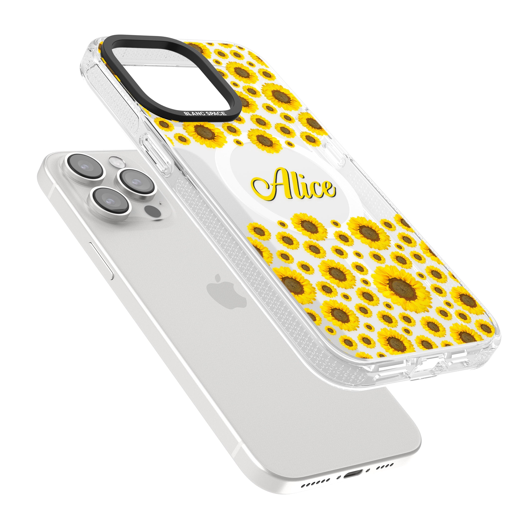 Personalised Sunflowers iPhone 15 Pro Max / 15 Pro / 14 Pro Max / 14 Pro / 13 Pro Clear Case Impact Air - Blanc Space