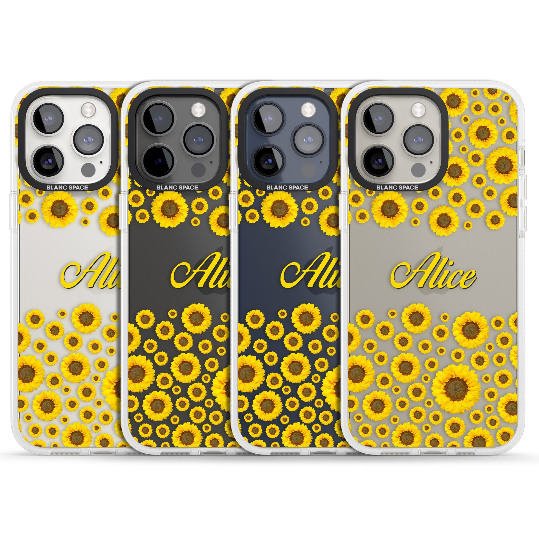 Personalised Sunflowers iPhone 15 Pro Max / 15 Pro / 14 Pro Max / 14 Pro / 13 Pro Clear Case Impact Air - Blanc Space
