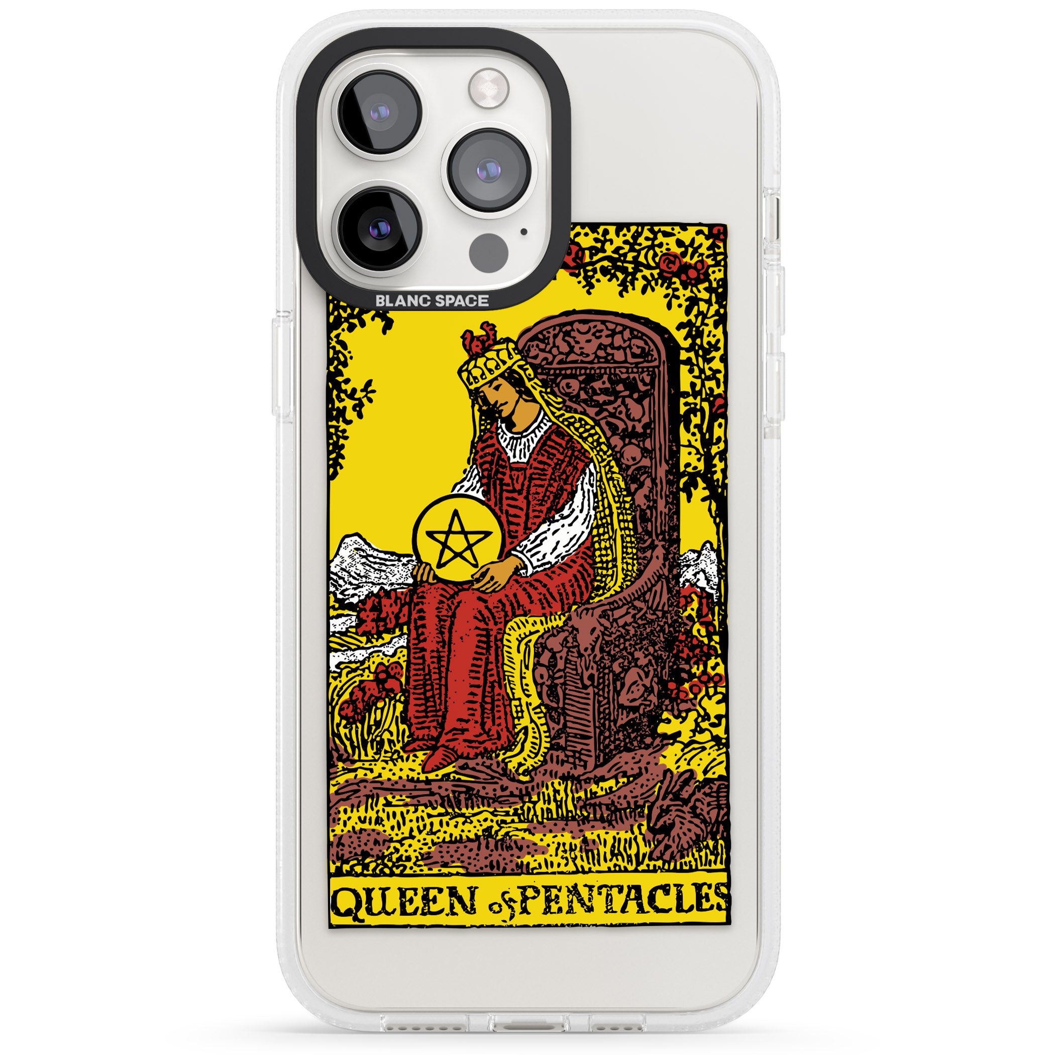 Personalised Queen of Pentacles Tarot Card - Colour iPhone 15 Pro Max / 15 Pro / 14 Pro Max / 14 Pro / 13 Pro Clear Case Impact Air - Blanc Space