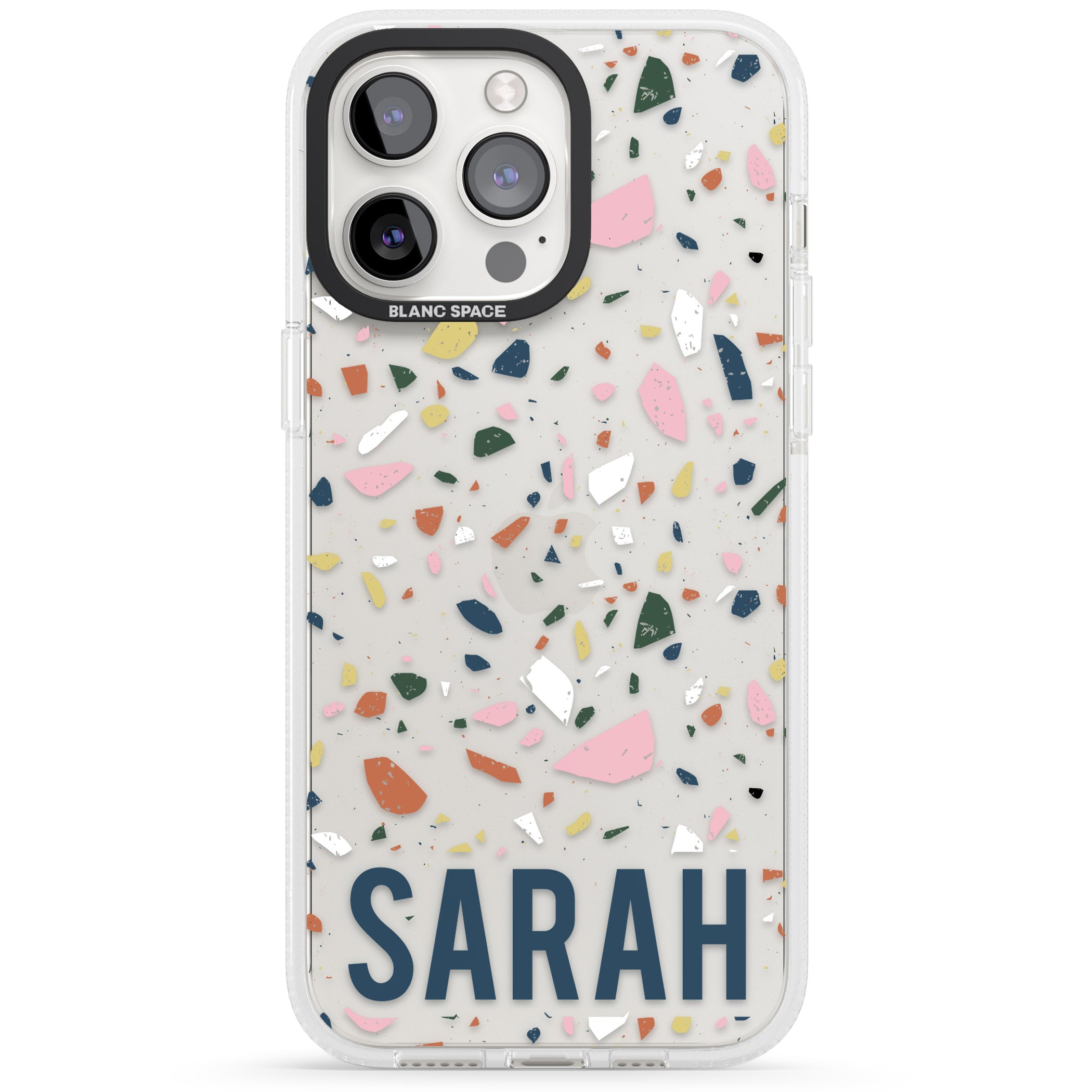 Personalised Terrazzo iPhone 15 Pro Max / 15 Pro / 14 Pro Max / 14 Pro / 13 Pro Clear Case Impact Air - Blanc Space