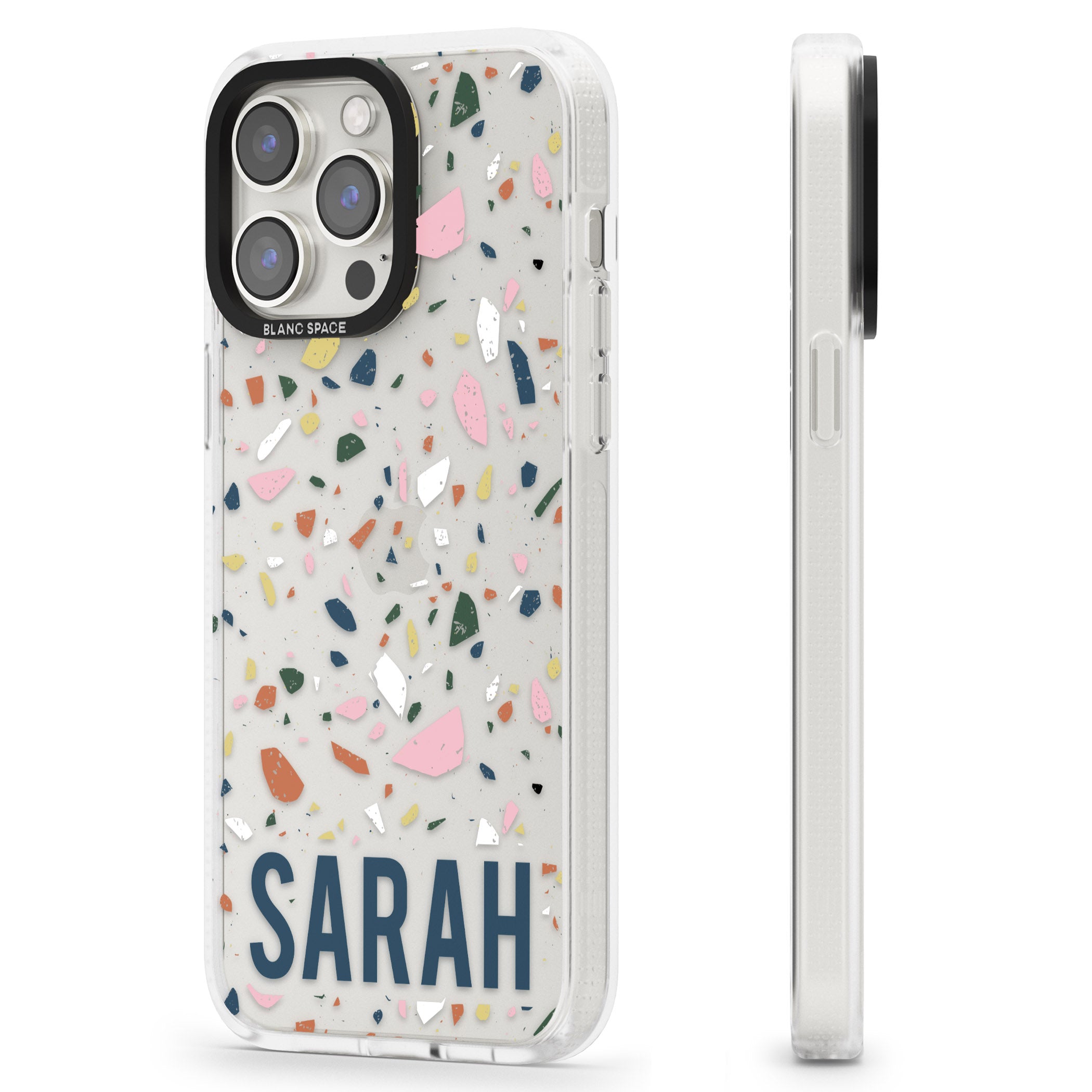 Personalised Terrazzo iPhone 15 Pro Max / 15 Pro / 14 Pro Max / 14 Pro / 13 Pro Clear Case Impact Air - Blanc Space