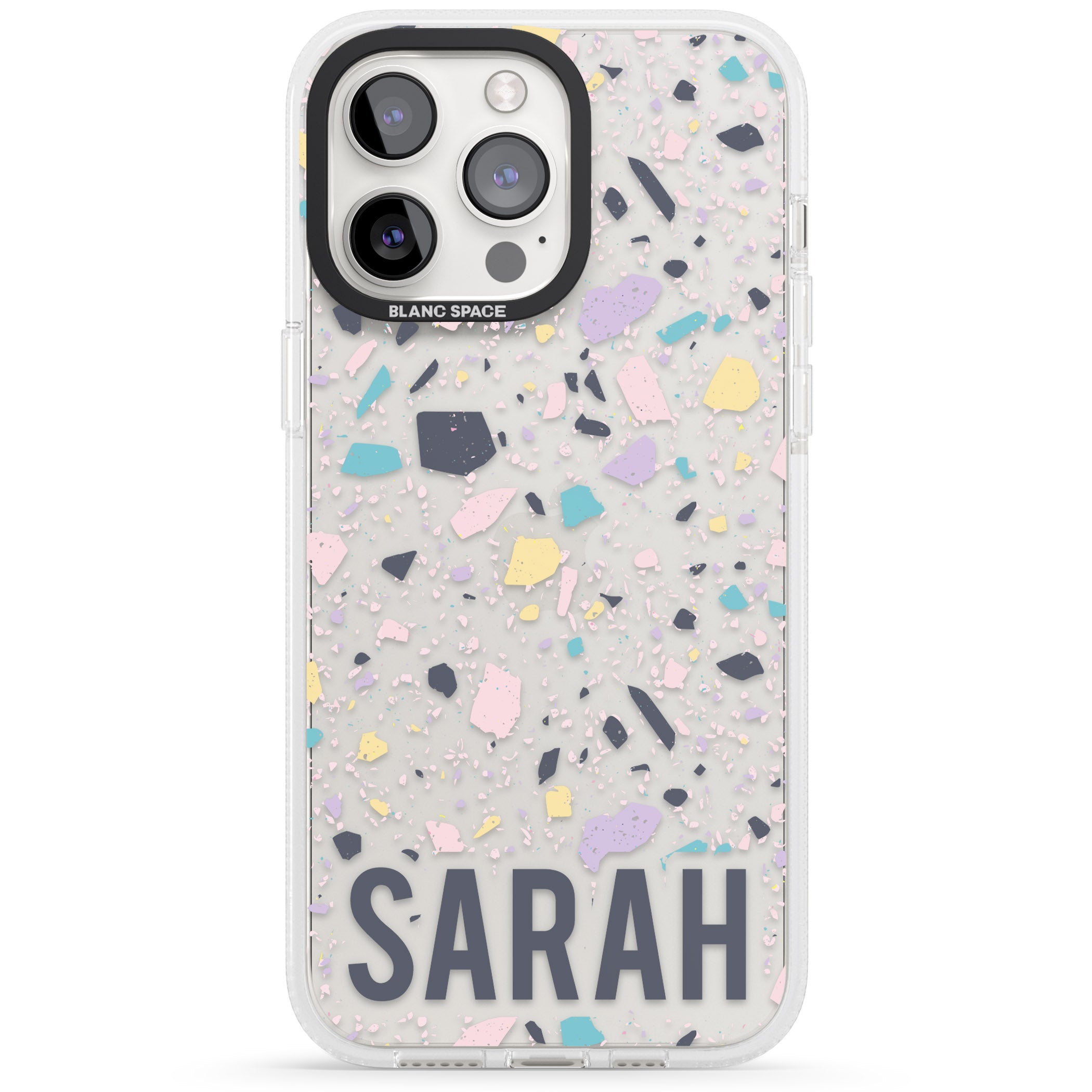 Personalised Terrazzo - Pink, Purple, Blue iPhone 15 Pro Max / 15 Pro / 14 Pro Max / 14 Pro / 13 Pro Clear Case Impact Air - Blanc Space