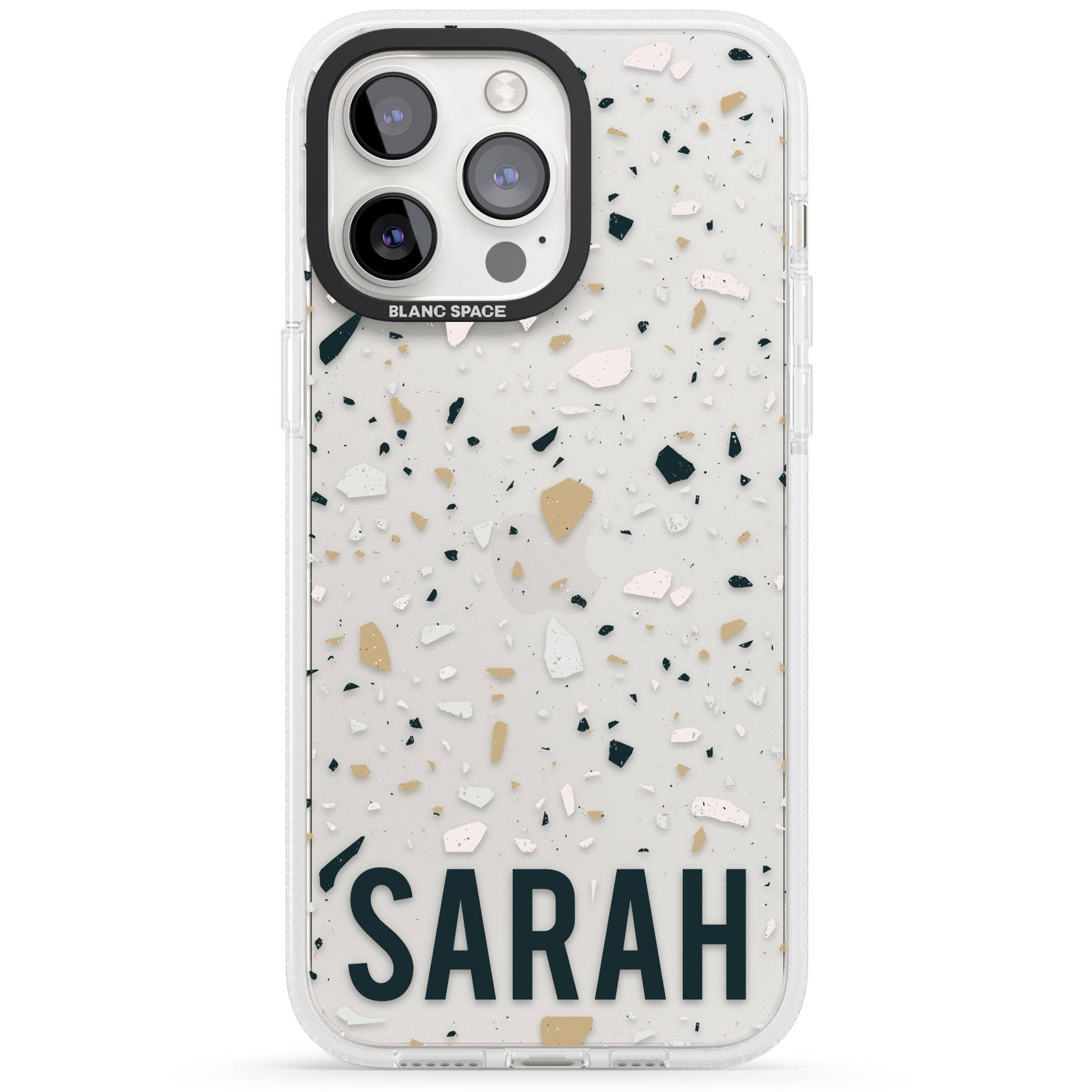 Personalised Terrazzo - Blue, Pink, Brown iPhone 15 Pro Max / 15 Pro / 14 Pro Max / 14 Pro / 13 Pro Clear Case Impact Air - Blanc Space