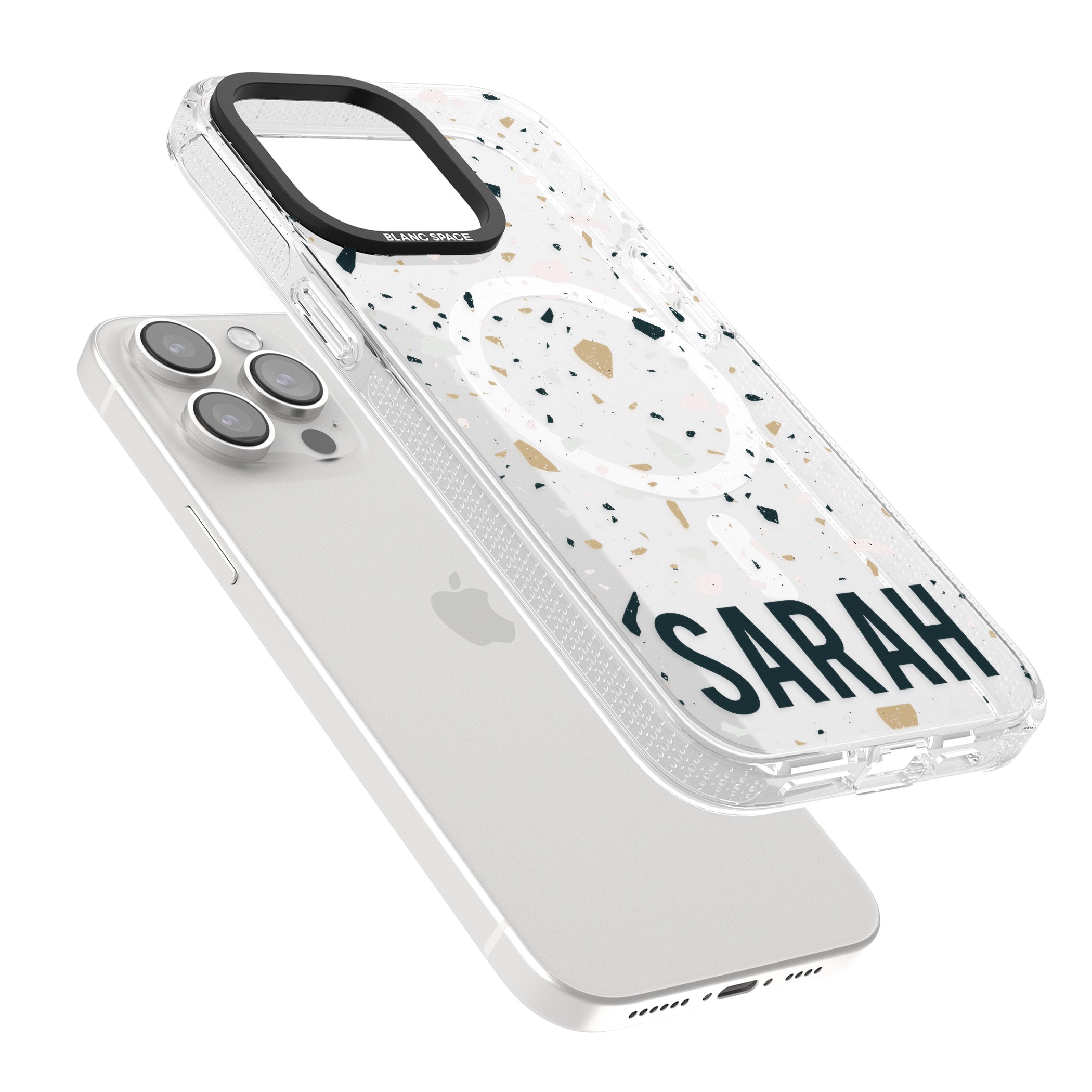 Personalised Terrazzo - Blue, Pink, Brown iPhone 15 Pro Max / 15 Pro / 14 Pro Max / 14 Pro / 13 Pro Clear Case Impact Air - Blanc Space