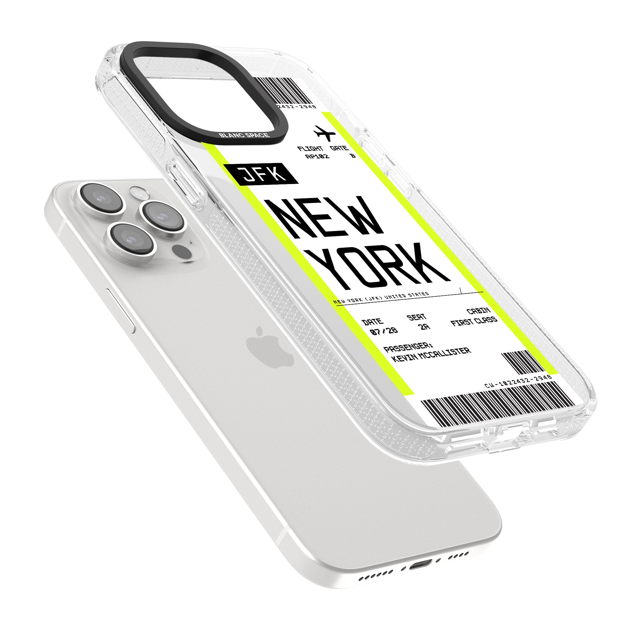 Personalised New York Boarding Pass iPhone 15 Pro Max / 15 Pro / 14 Pro Max / 14 Pro / 13 Pro Clear Case Impact Air - Blanc Space