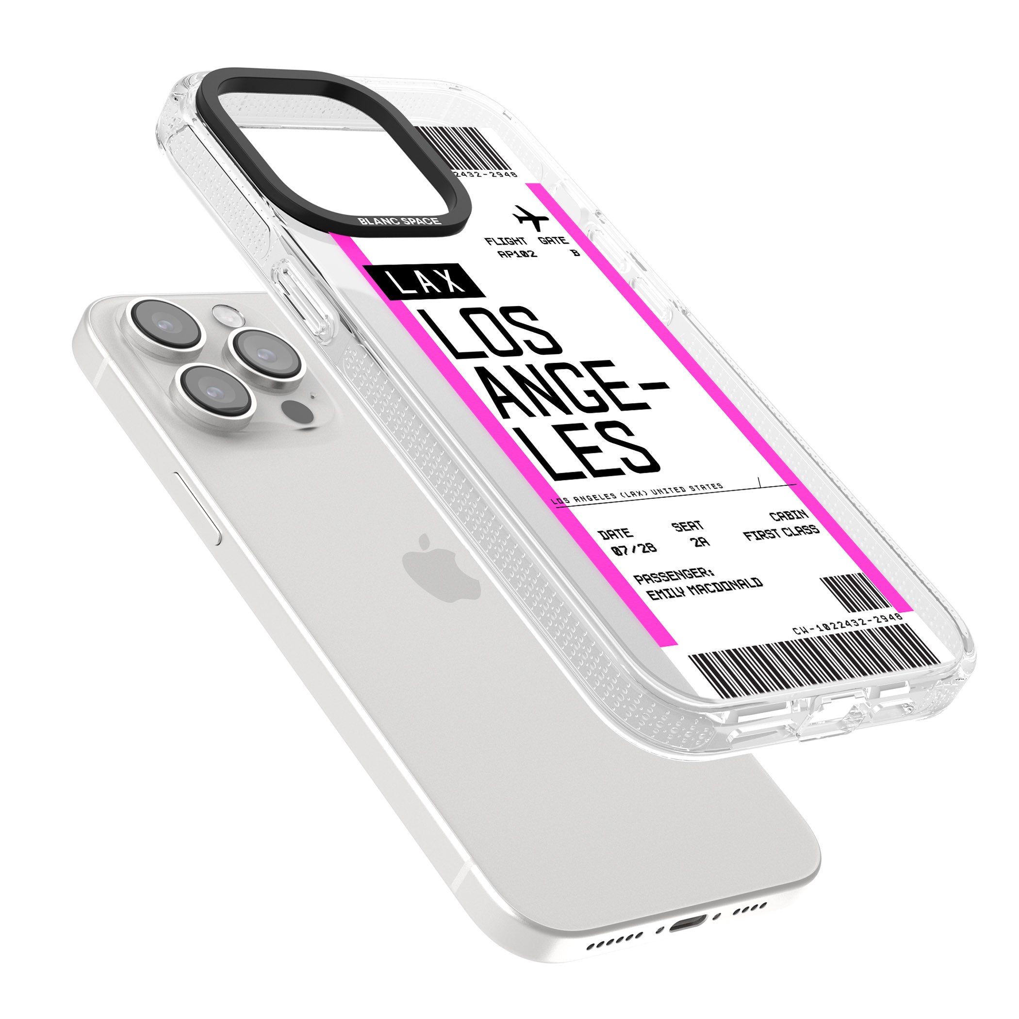 Personalised Los Angeles Boarding Pass iPhone 15 Pro Max / 15 Pro / 14 Pro Max / 14 Pro / 13 Pro Clear Case Impact Air - Blanc Space