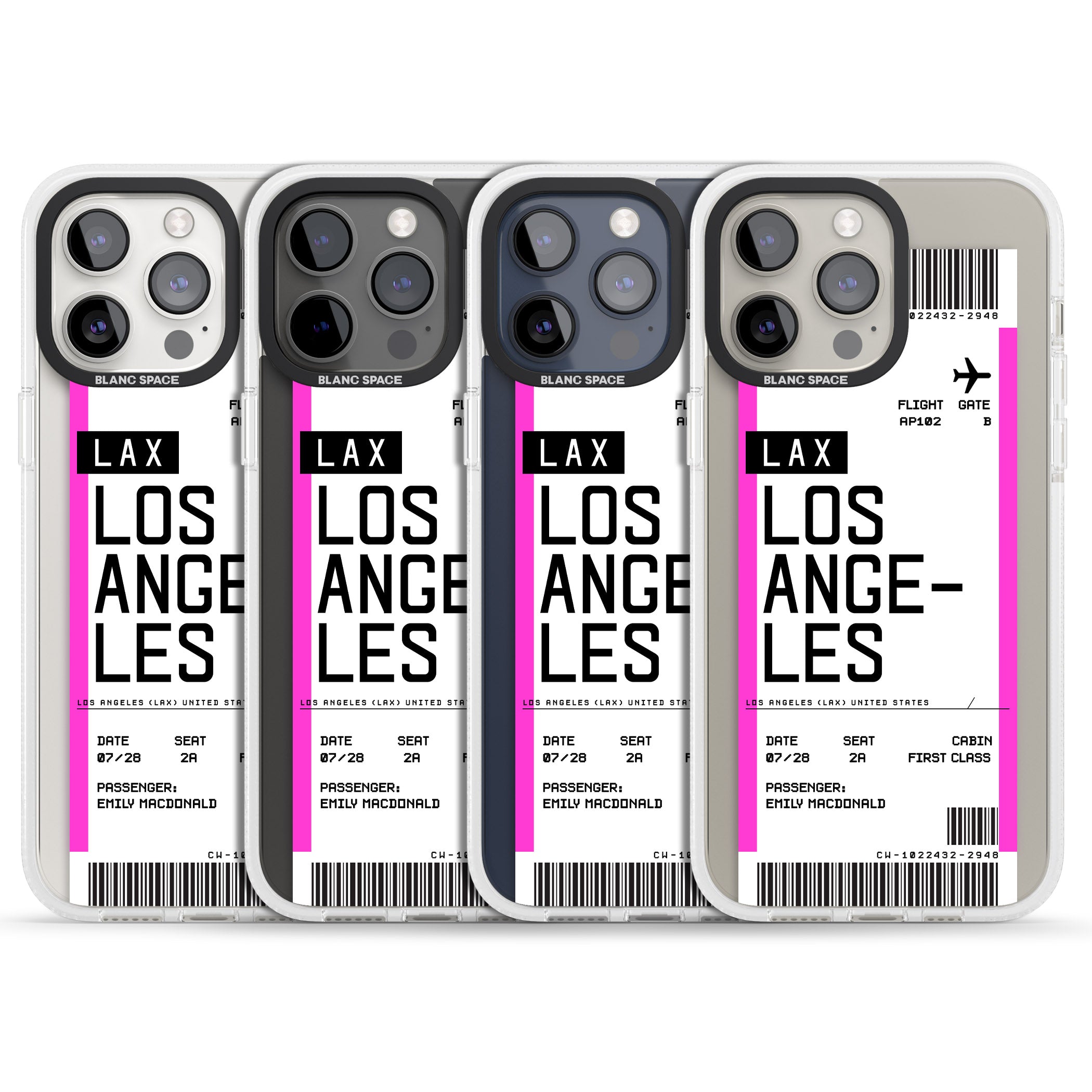 Personalised Los Angeles Boarding Pass iPhone 15 Pro Max / 15 Pro / 14 Pro Max / 14 Pro / 13 Pro Clear Case Impact Air - Blanc Space
