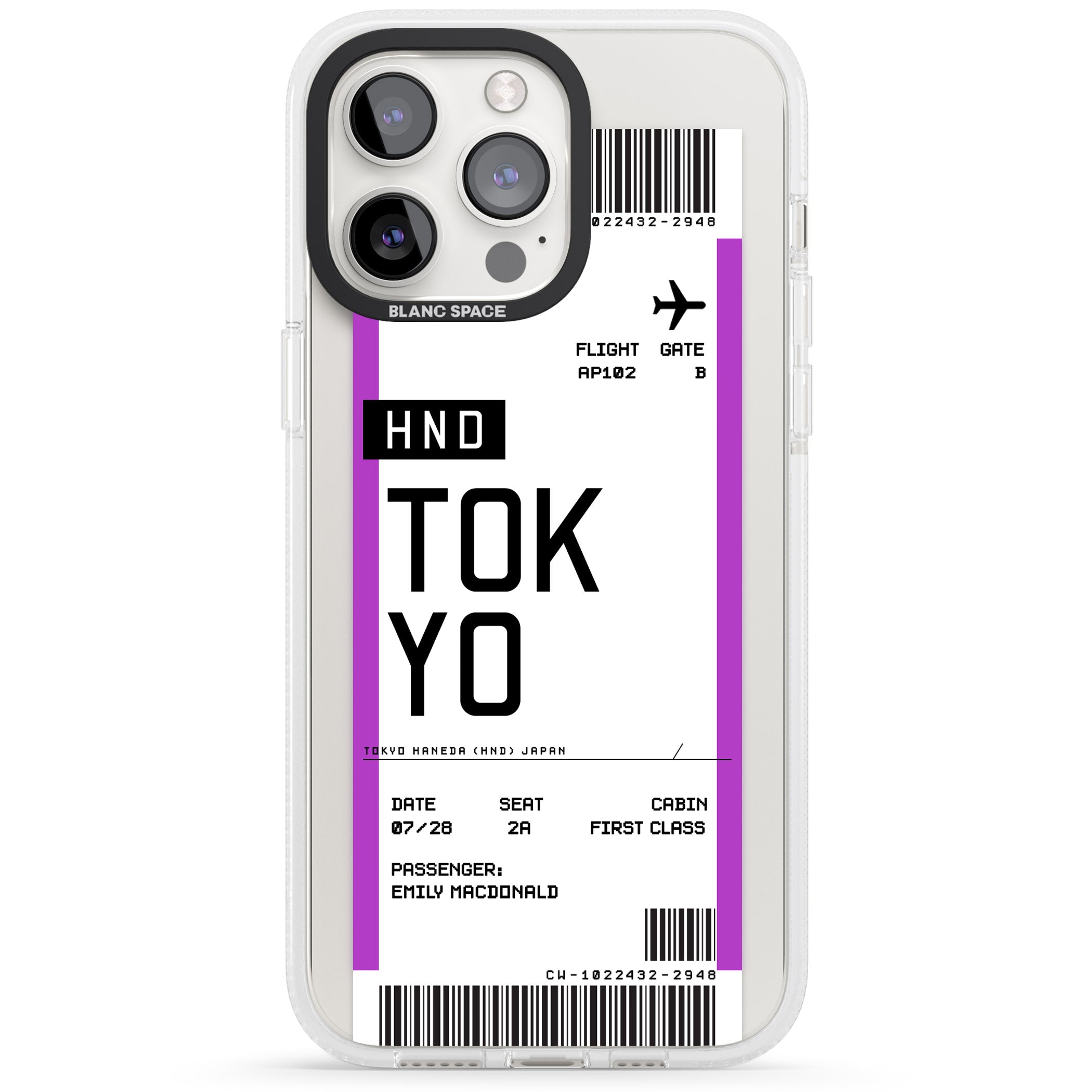 Personalised Tokyo Boarding Pass iPhone 15 Pro Max / 15 Pro / 14 Pro Max / 14 Pro / 13 Pro Clear Case Impact Air - Blanc Space