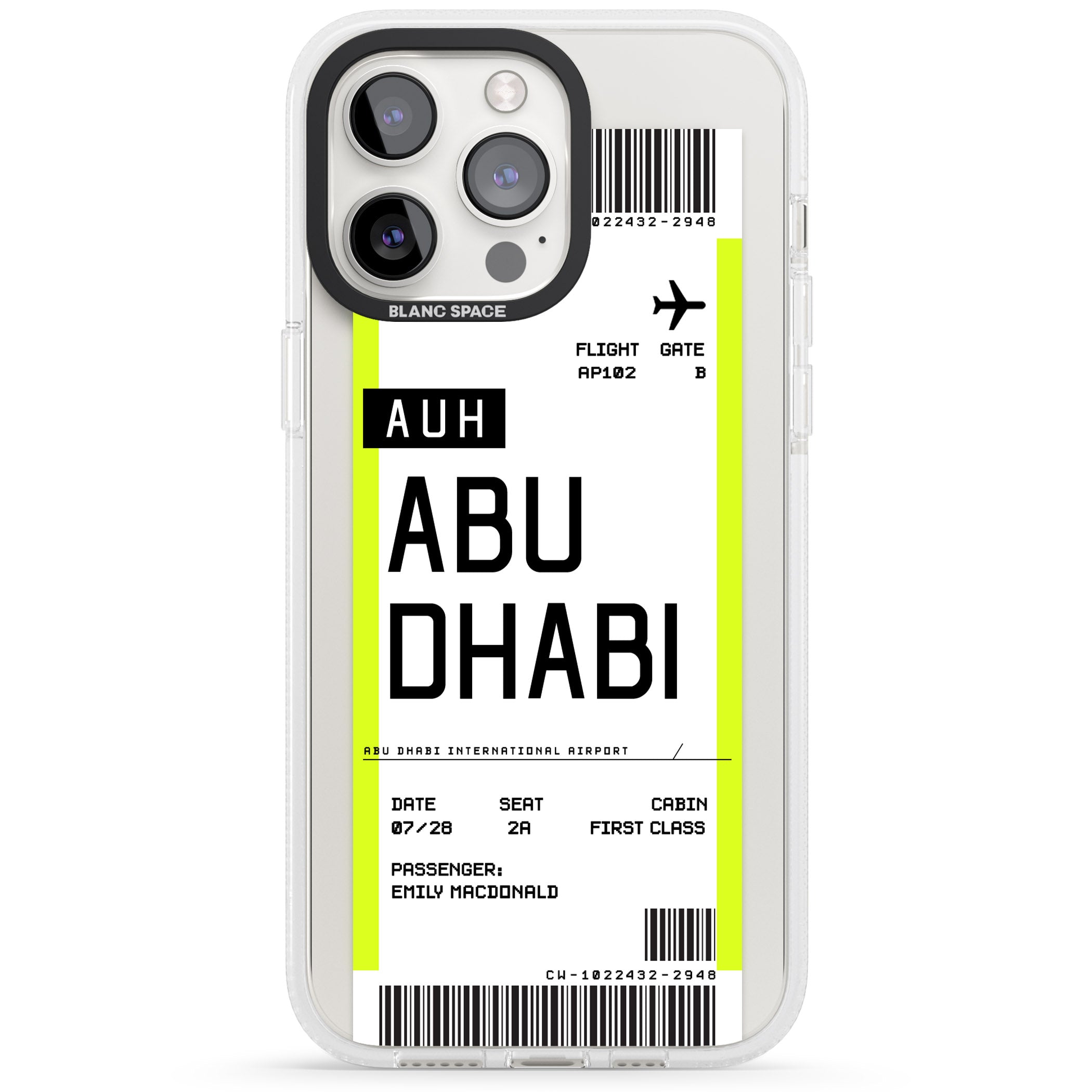 Personalised Abu Dhabi Boarding Pass iPhone 15 Pro Max / 15 Pro / 14 Pro Max / 14 Pro / 13 Pro Clear Case Impact Air - Blanc Space