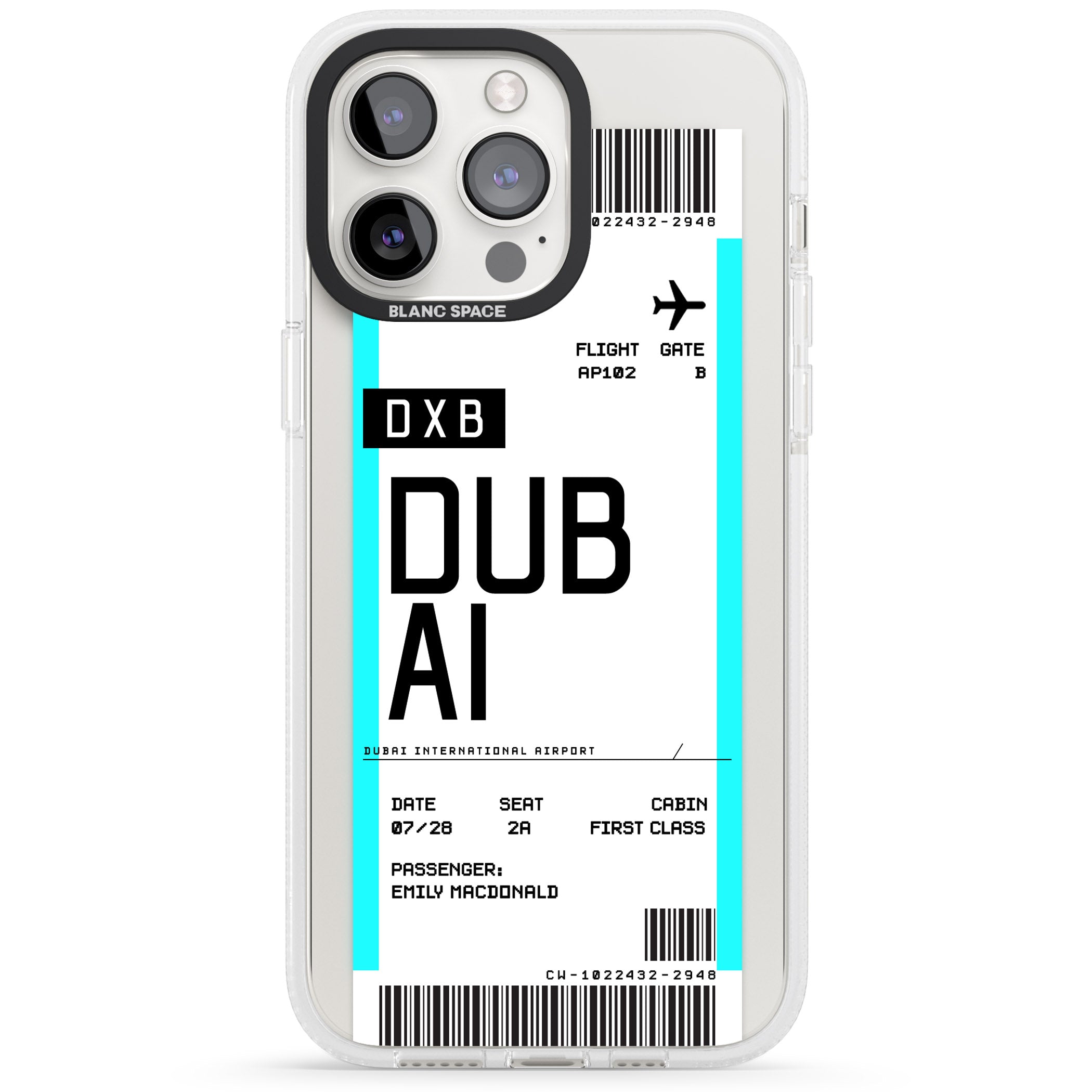 Personalised Dubai Boarding Pass iPhone 15 Pro Max / 15 Pro / 14 Pro Max / 14 Pro / 13 Pro Clear Case Impact Air - Blanc Space