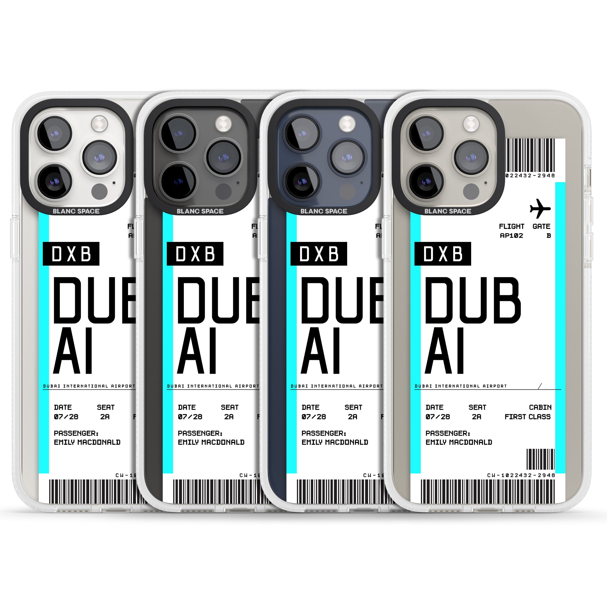 Personalised Dubai Boarding Pass iPhone 15 Pro Max / 15 Pro / 14 Pro Max / 14 Pro / 13 Pro Clear Case Impact Air - Blanc Space
