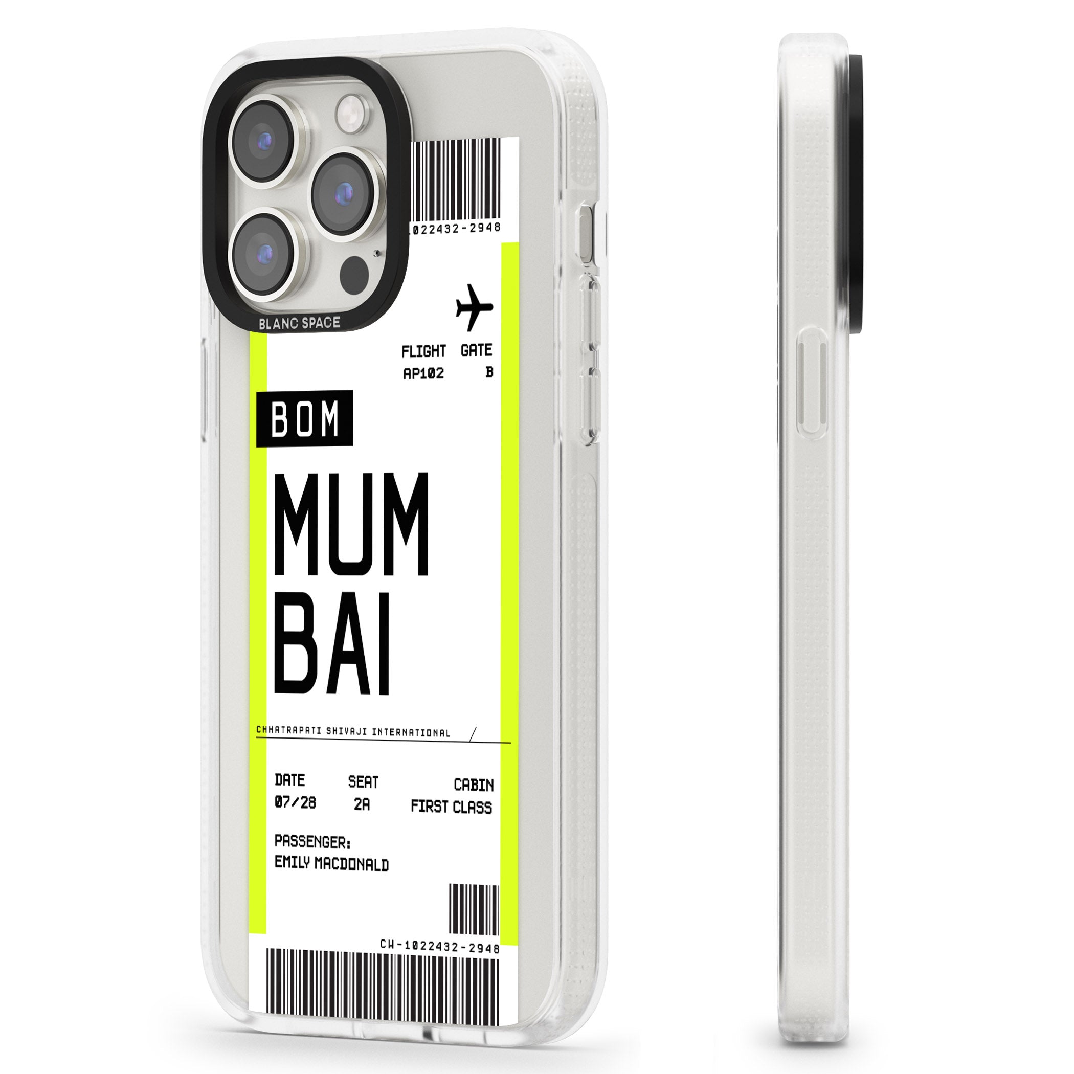 Personalised Mumbai Boarding Pass iPhone 15 Pro Max / 15 Pro / 14 Pro Max / 14 Pro / 13 Pro Clear Case Impact Air - Blanc Space