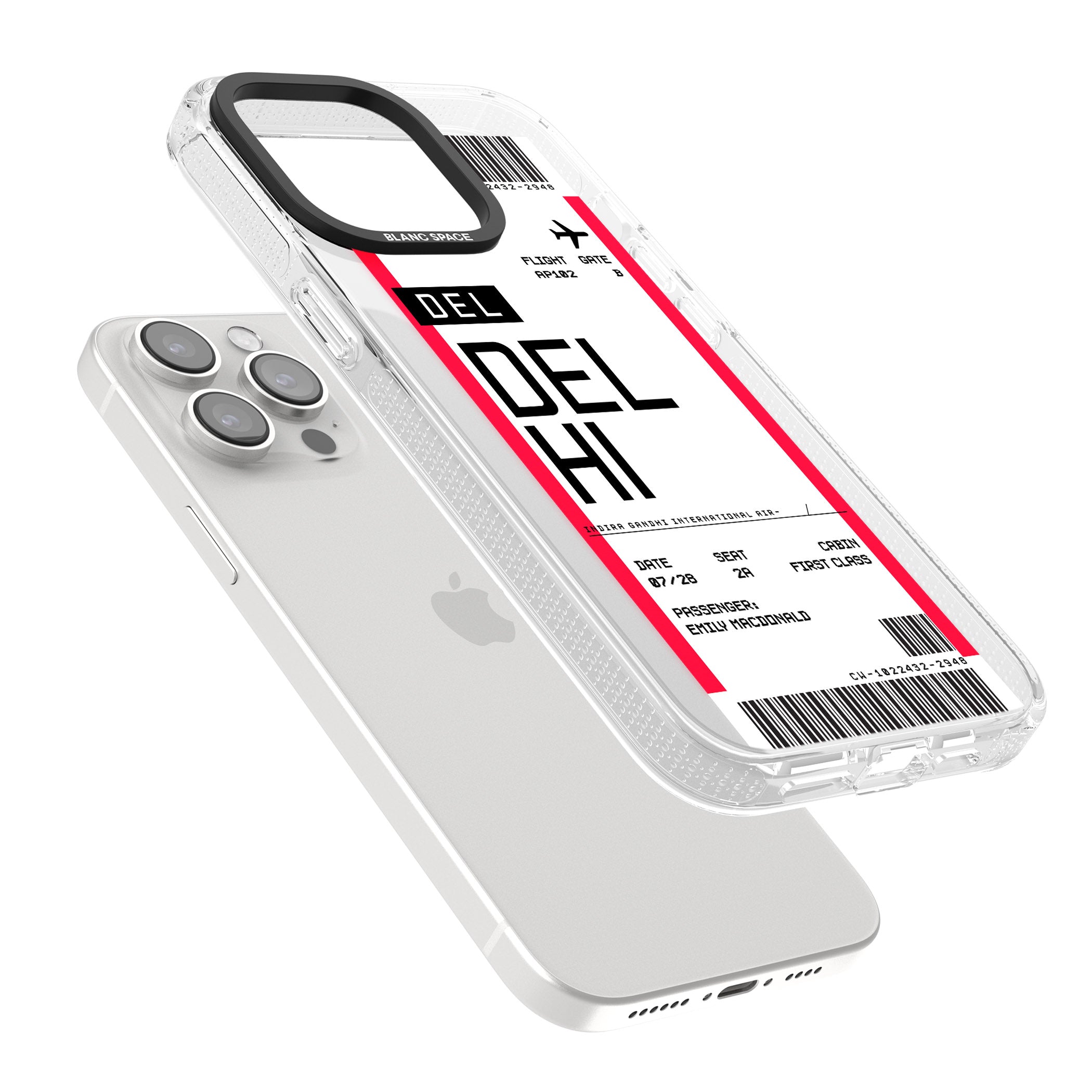 Personalised Delhi Boarding Pass iPhone 15 Pro Max / 15 Pro / 14 Pro Max / 14 Pro / 13 Pro Clear Case Impact Air - Blanc Space