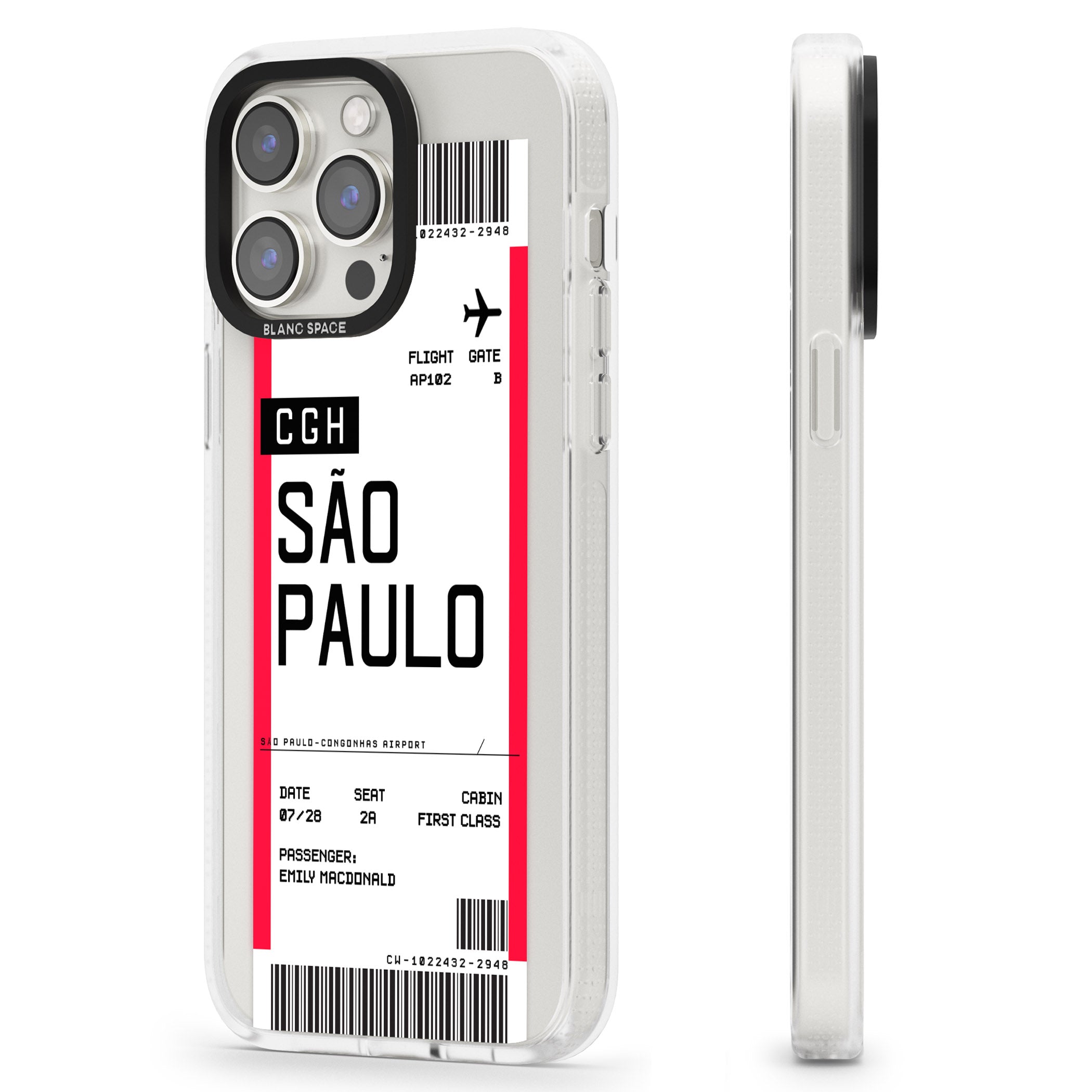 Personalised São Paulo Boarding Pass iPhone 15 Pro Max / 15 Pro / 14 Pro Max / 14 Pro / 13 Pro Clear Case Impact Air - Blanc Space