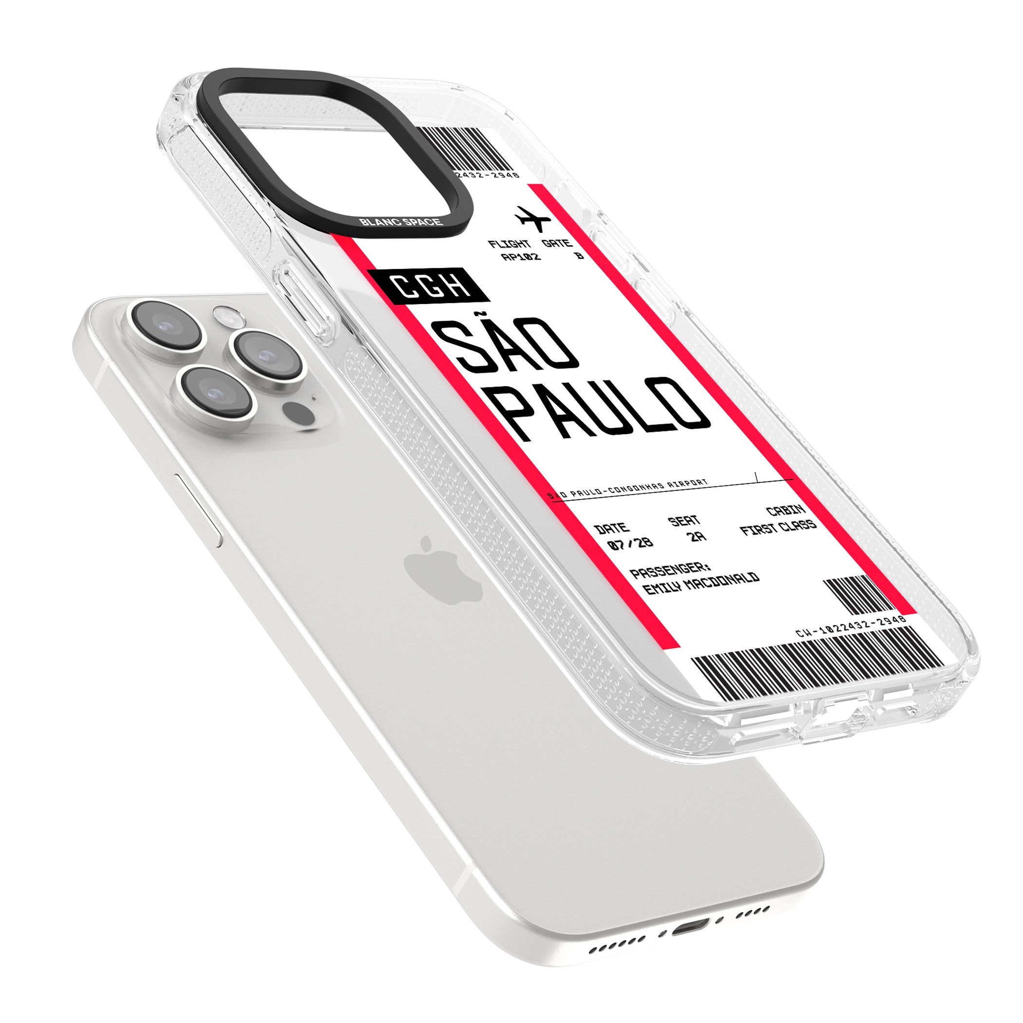 Personalised São Paulo Boarding Pass iPhone 15 Pro Max / 15 Pro / 14 Pro Max / 14 Pro / 13 Pro Clear Case Impact Air - Blanc Space