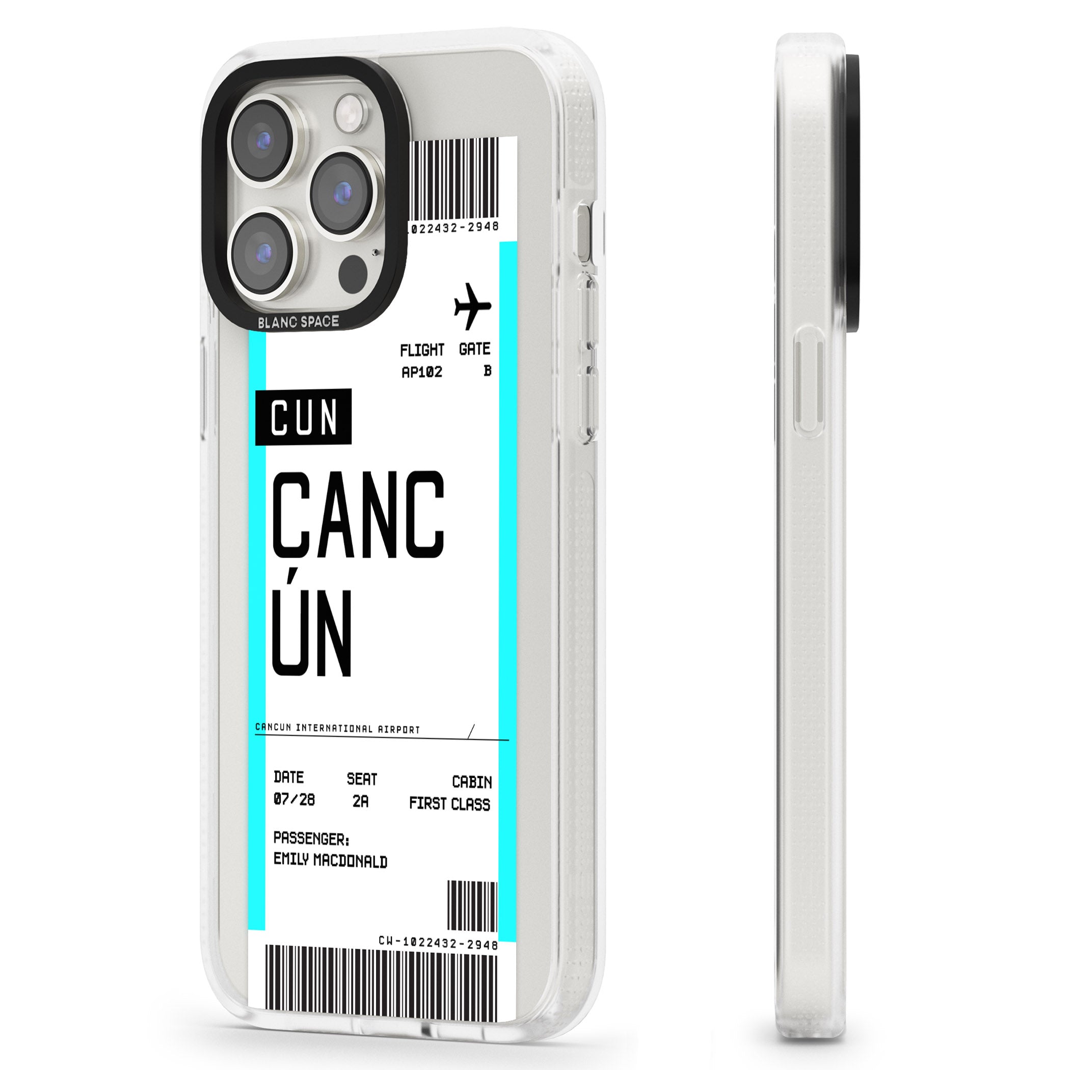 Personalised Cancún Boarding Pass iPhone 15 Pro Max / 15 Pro / 14 Pro Max / 14 Pro / 13 Pro Clear Case Impact Air - Blanc Space