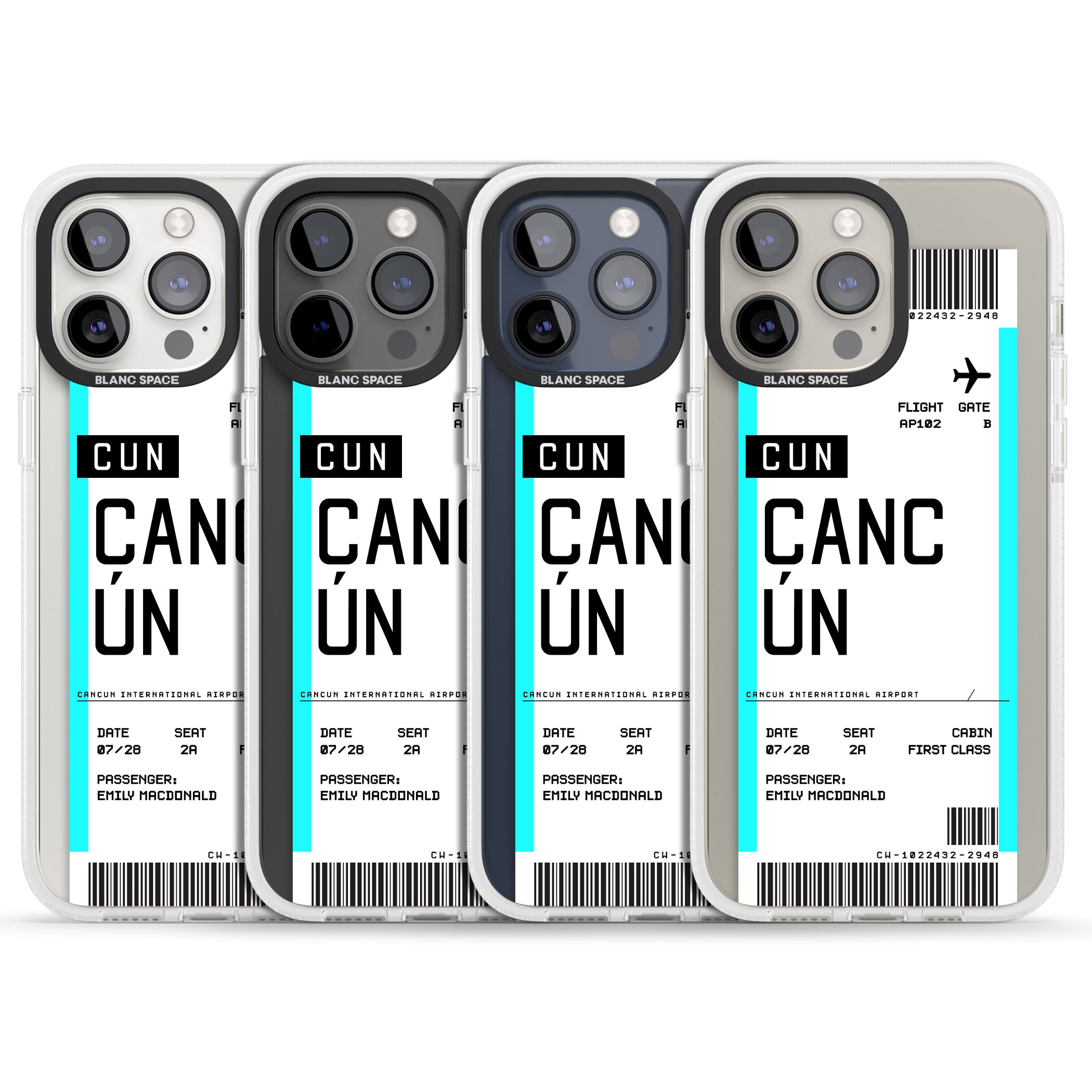 Personalised Cancún Boarding Pass iPhone 15 Pro Max / 15 Pro / 14 Pro Max / 14 Pro / 13 Pro Clear Case Impact Air - Blanc Space