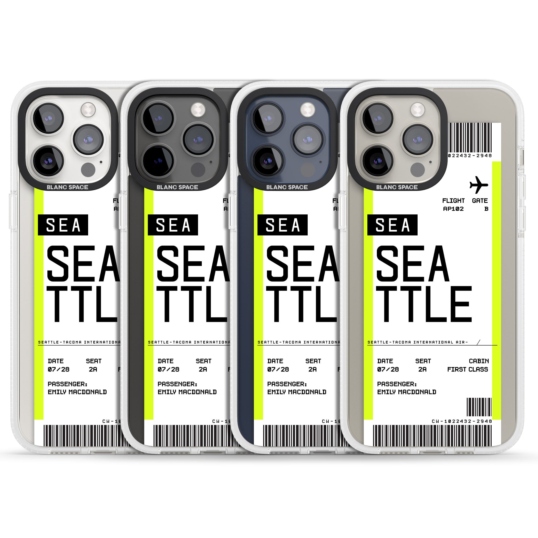 Personalised Seattle Boarding Pass iPhone 15 Pro Max / 15 Pro / 14 Pro Max / 14 Pro / 13 Pro Clear Case Impact Air - Blanc Space