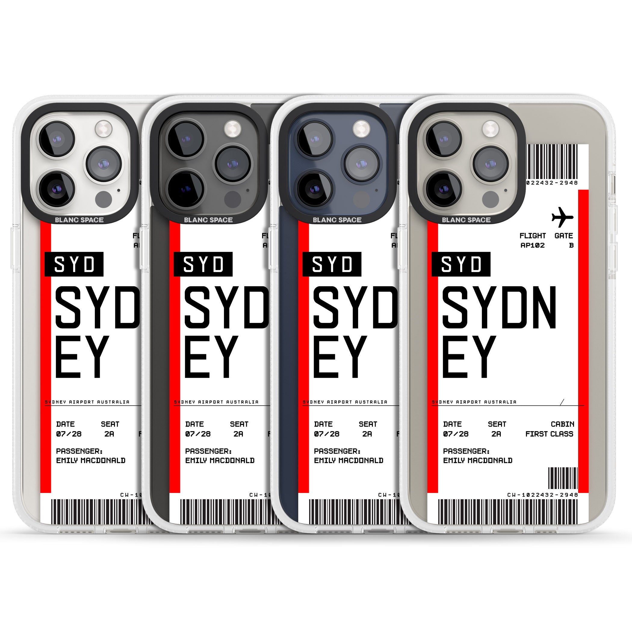 Personalised Sydney Boarding Pass iPhone 15 Pro Max / 15 Pro / 14 Pro Max / 14 Pro / 13 Pro Clear Case Impact Air - Blanc Space