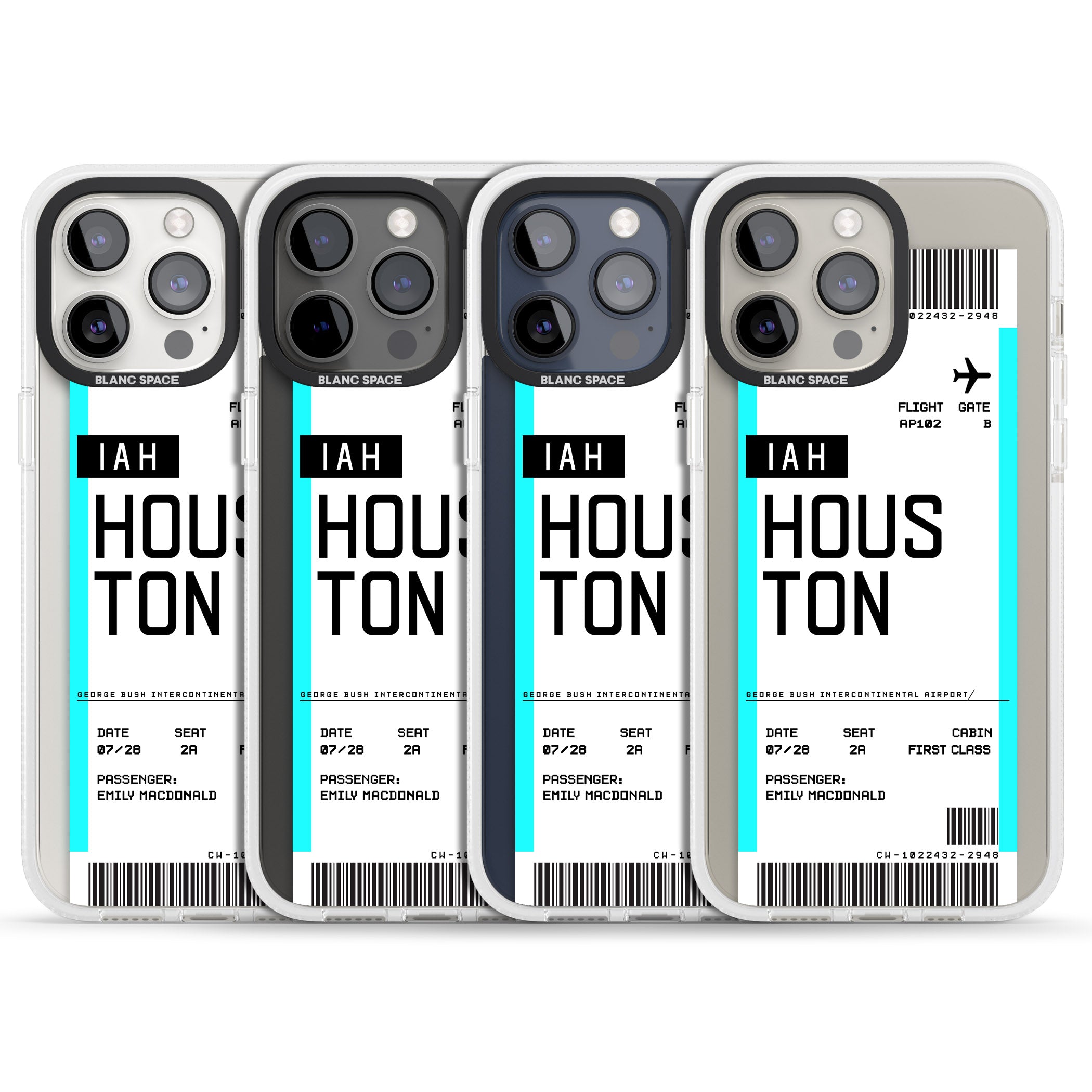 Personalised Houston Boarding Pass iPhone 15 Pro Max / 15 Pro / 14 Pro Max / 14 Pro / 13 Pro Clear Case Impact Air - Blanc Space