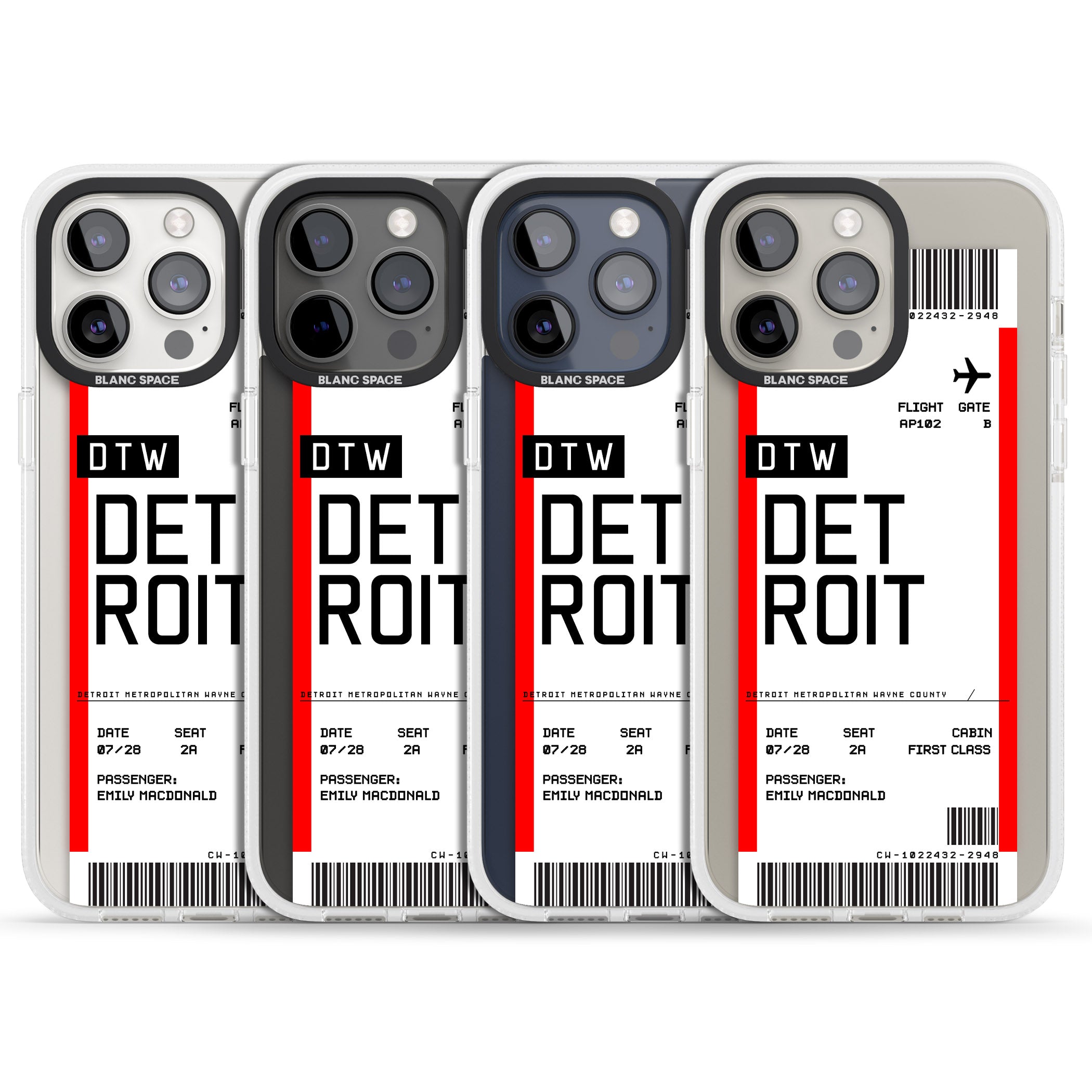 Personalised Detroit Boarding Pass iPhone 15 Pro Max / 15 Pro / 14 Pro Max / 14 Pro / 13 Pro Clear Case Impact Air - Blanc Space