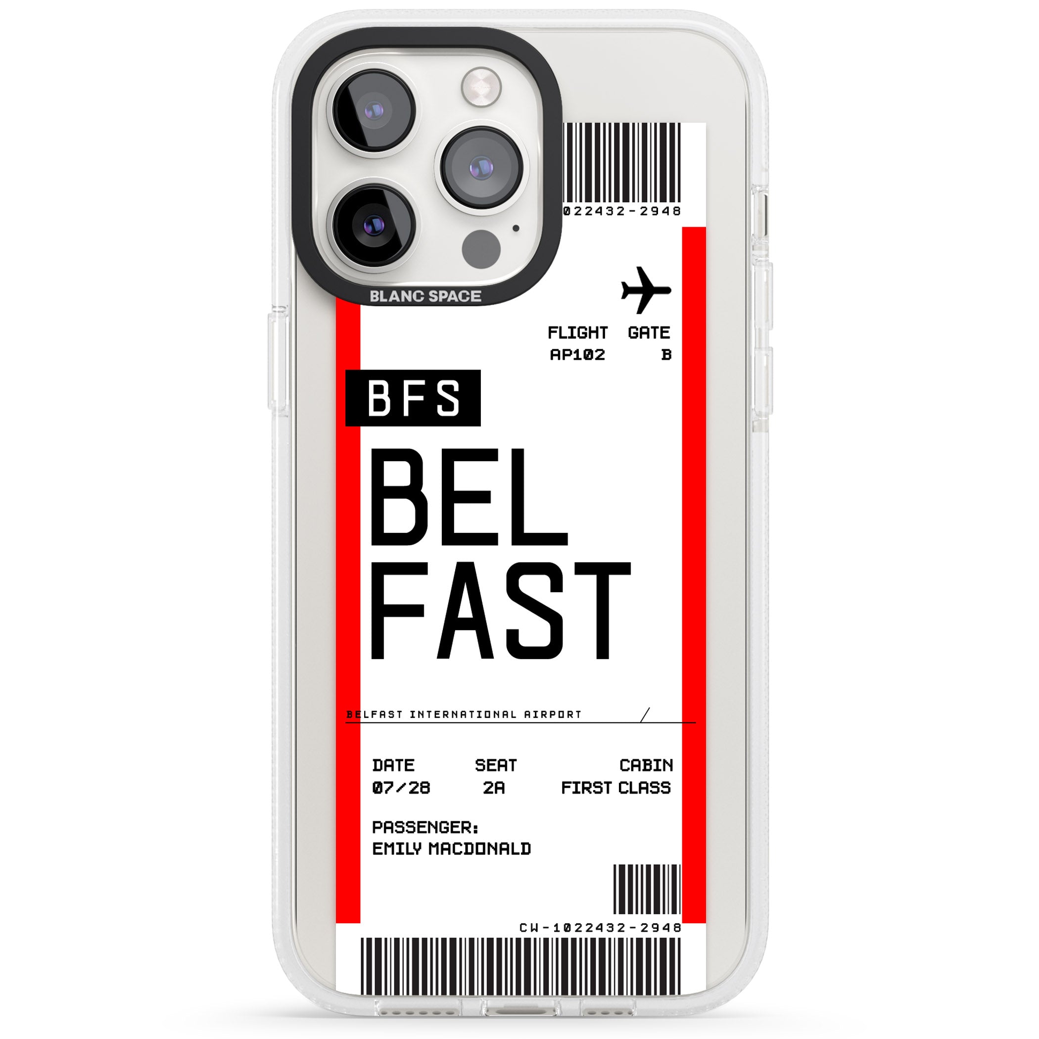Personalised Belfast Boarding Pass iPhone 15 Pro Max / 15 Pro / 14 Pro Max / 14 Pro / 13 Pro Clear Case Impact Air - Blanc Space