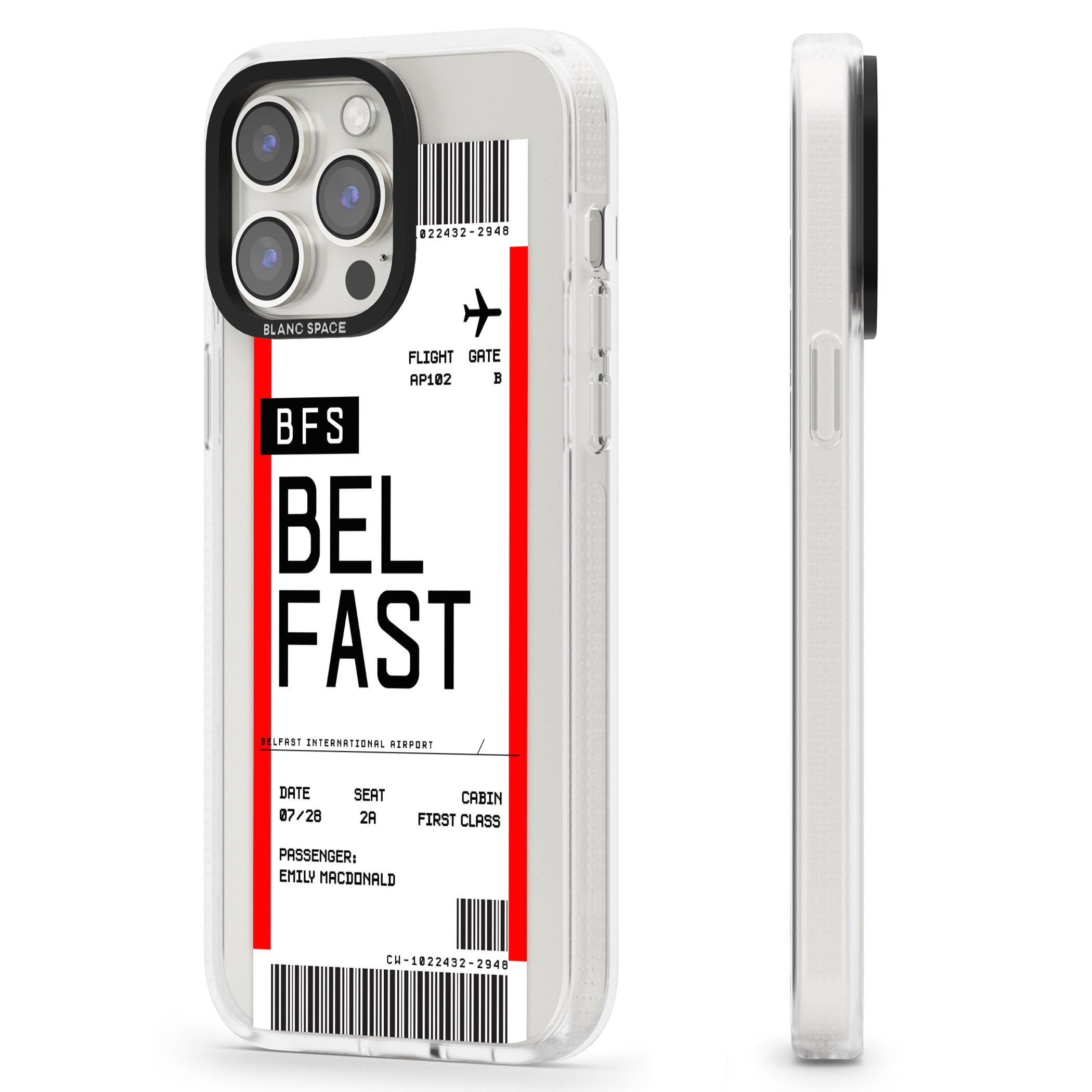 Personalised Belfast Boarding Pass iPhone 15 Pro Max / 15 Pro / 14 Pro Max / 14 Pro / 13 Pro Clear Case Impact Air - Blanc Space