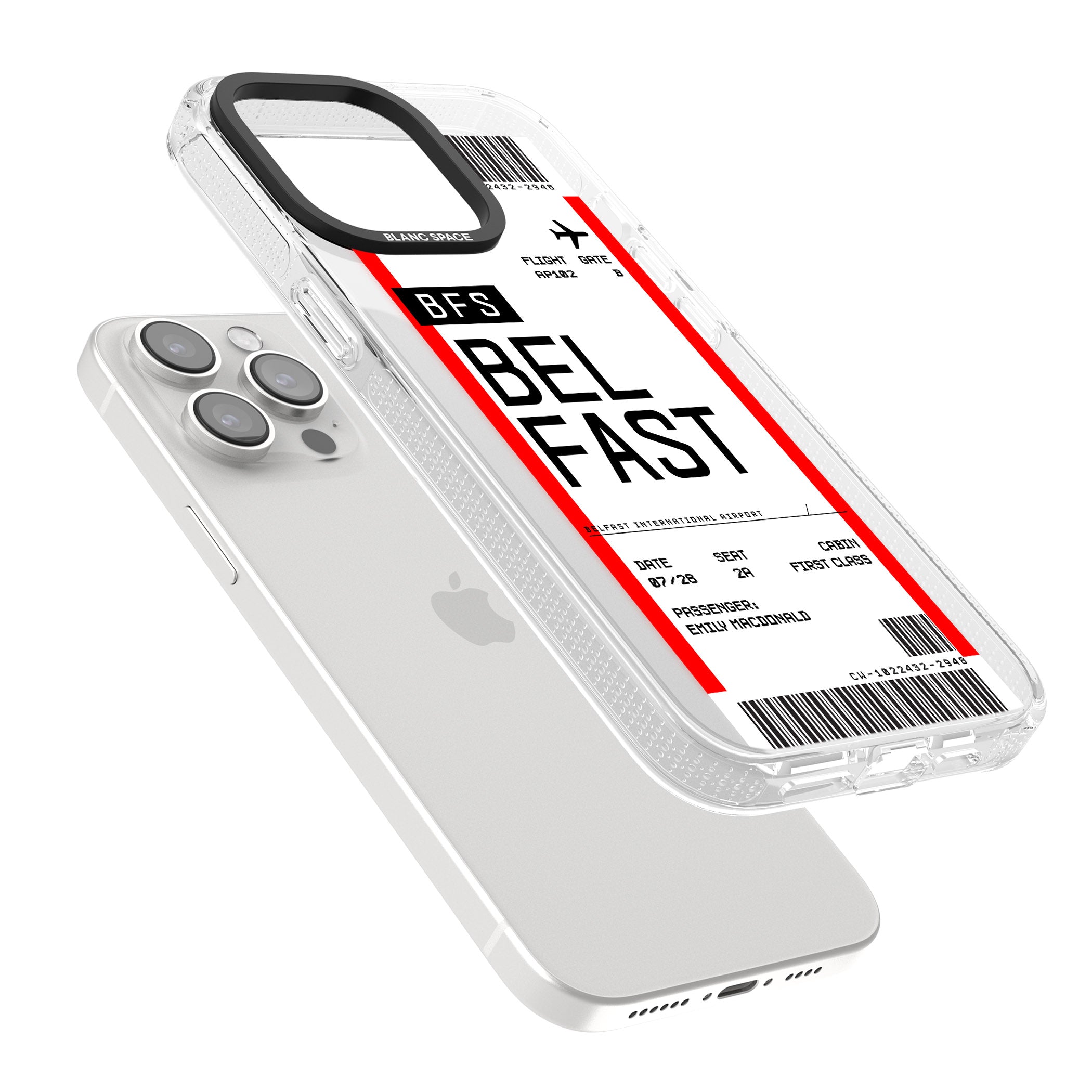 Personalised Belfast Boarding Pass iPhone 15 Pro Max / 15 Pro / 14 Pro Max / 14 Pro / 13 Pro Clear Case Impact Air - Blanc Space