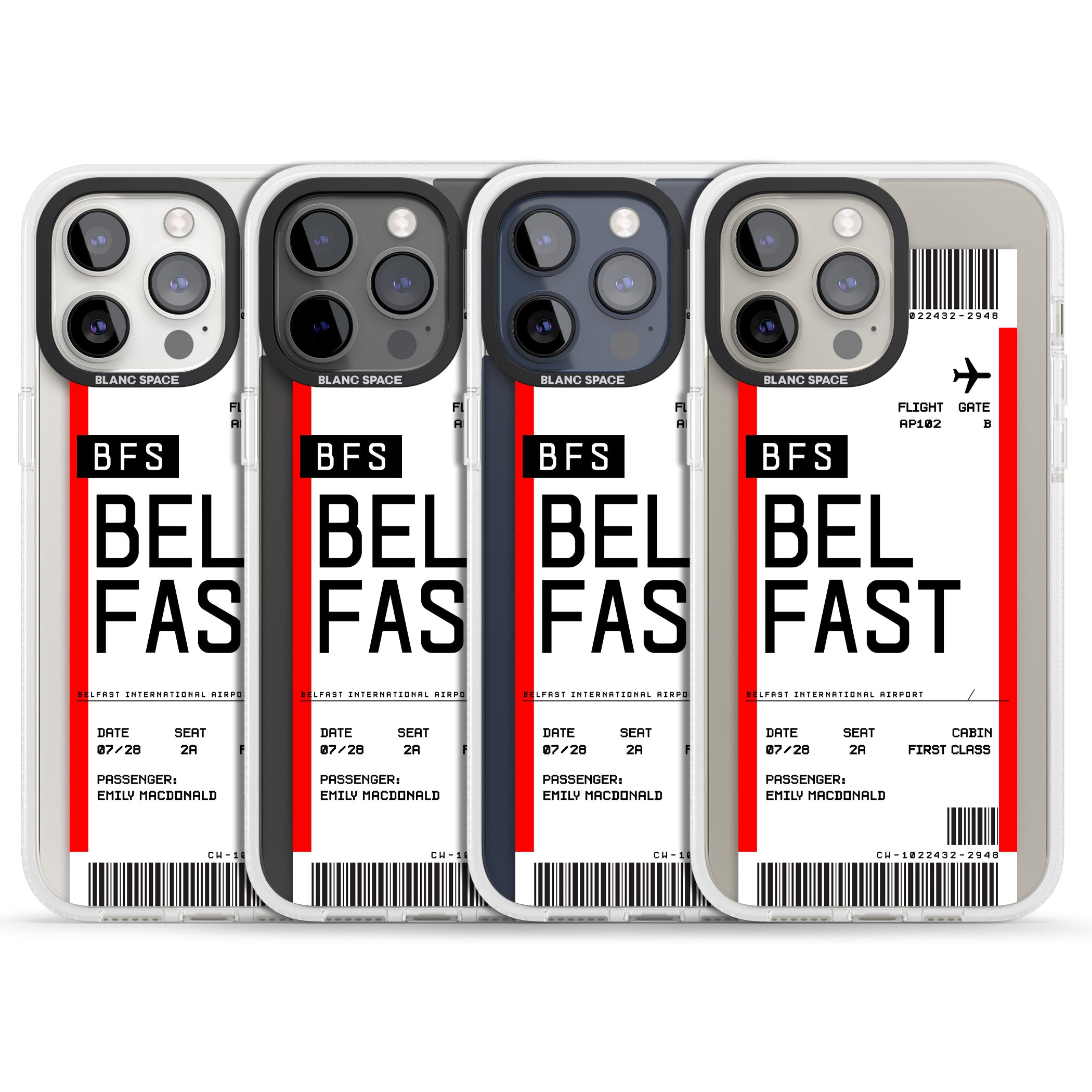 Personalised Belfast Boarding Pass iPhone 15 Pro Max / 15 Pro / 14 Pro Max / 14 Pro / 13 Pro Clear Case Impact Air - Blanc Space