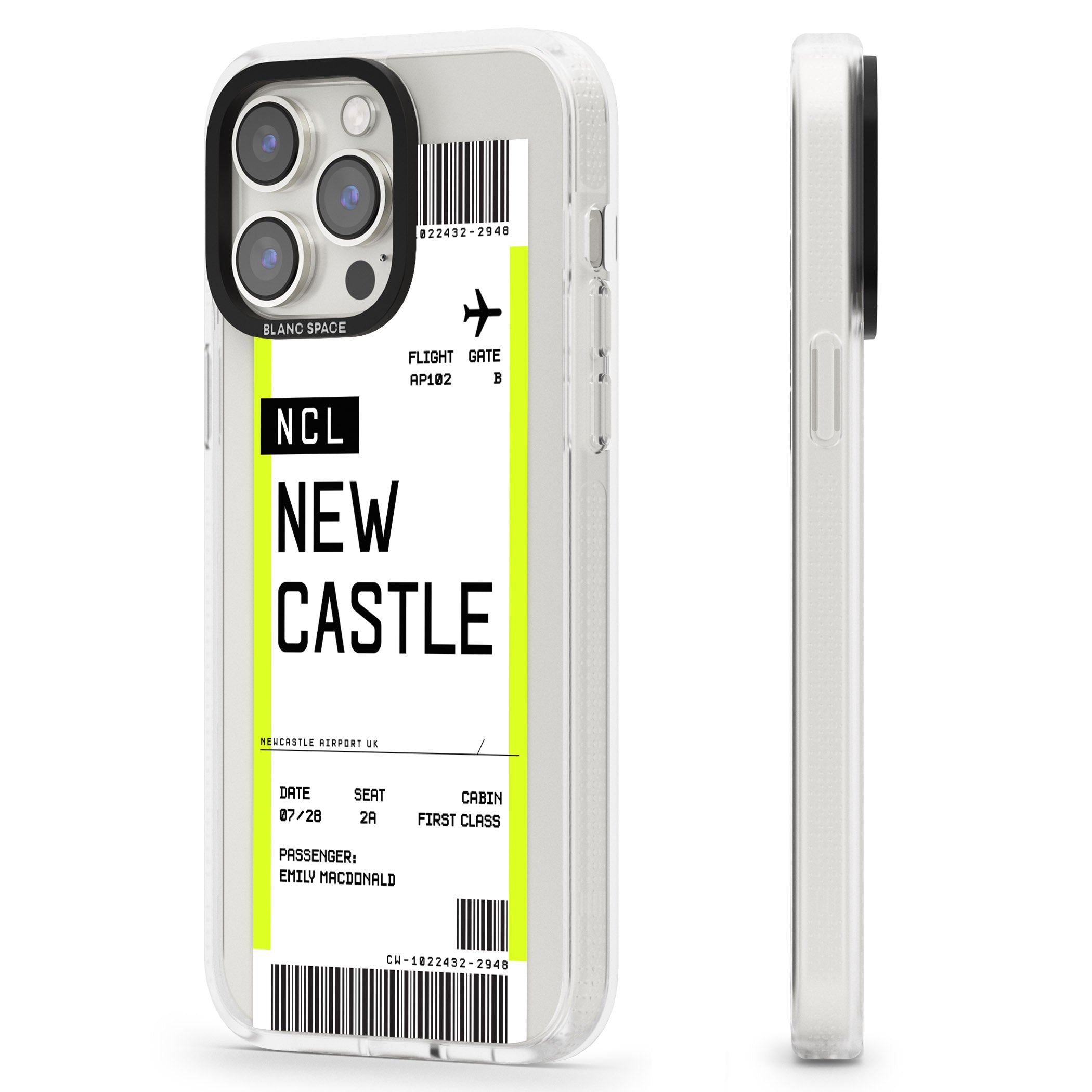 Personalised Newcastle Boarding Pass iPhone 15 Pro Max / 15 Pro / 14 Pro Max / 14 Pro / 13 Pro Clear Case Impact Air - Blanc Space