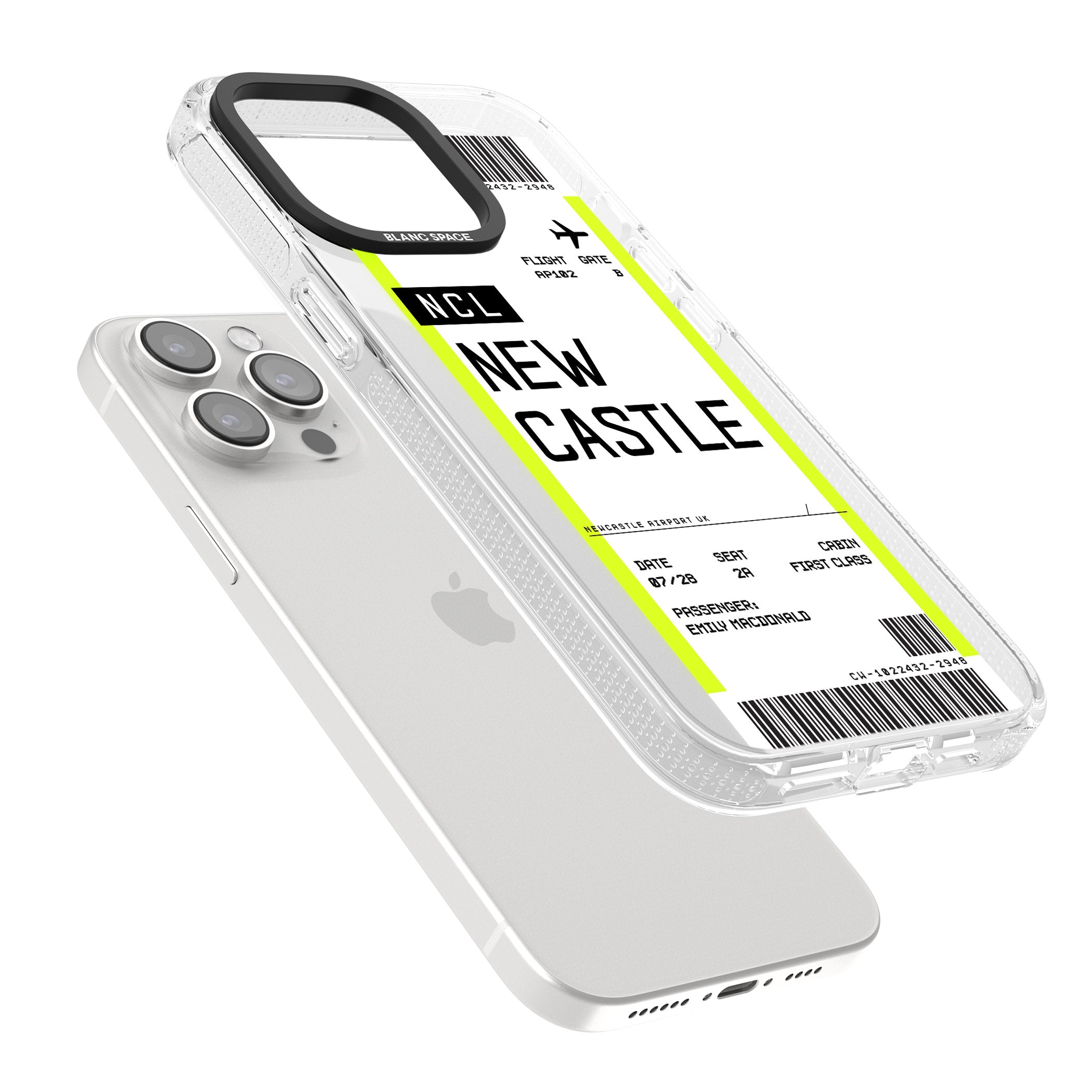 Personalised Newcastle Boarding Pass iPhone 15 Pro Max / 15 Pro / 14 Pro Max / 14 Pro / 13 Pro Clear Case Impact Air - Blanc Space