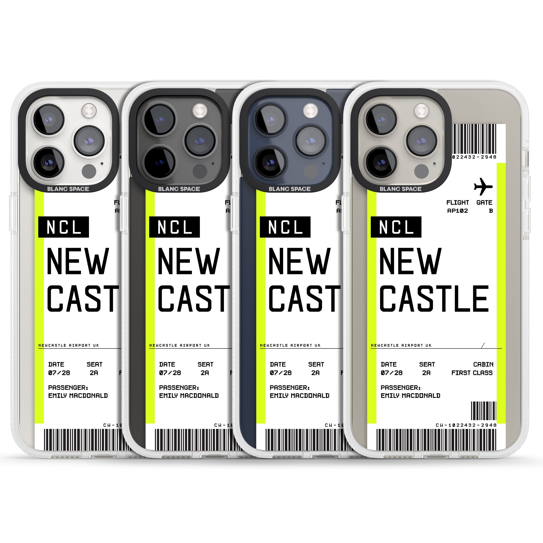 Personalised Newcastle Boarding Pass iPhone 15 Pro Max / 15 Pro / 14 Pro Max / 14 Pro / 13 Pro Clear Case Impact Air - Blanc Space