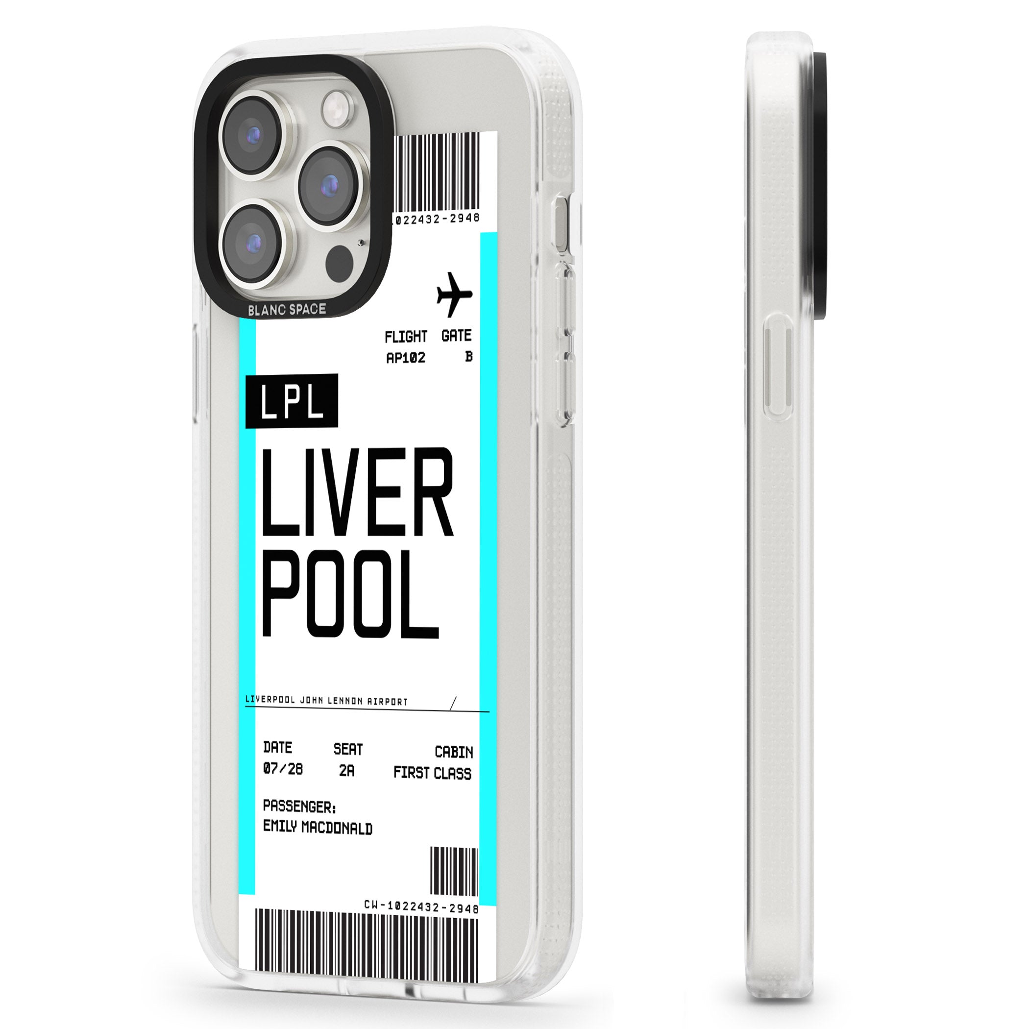 Personalised Liverpool Boarding Pass iPhone 15 Pro Max / 15 Pro / 14 Pro Max / 14 Pro / 13 Pro Clear Case Impact Air - Blanc Space