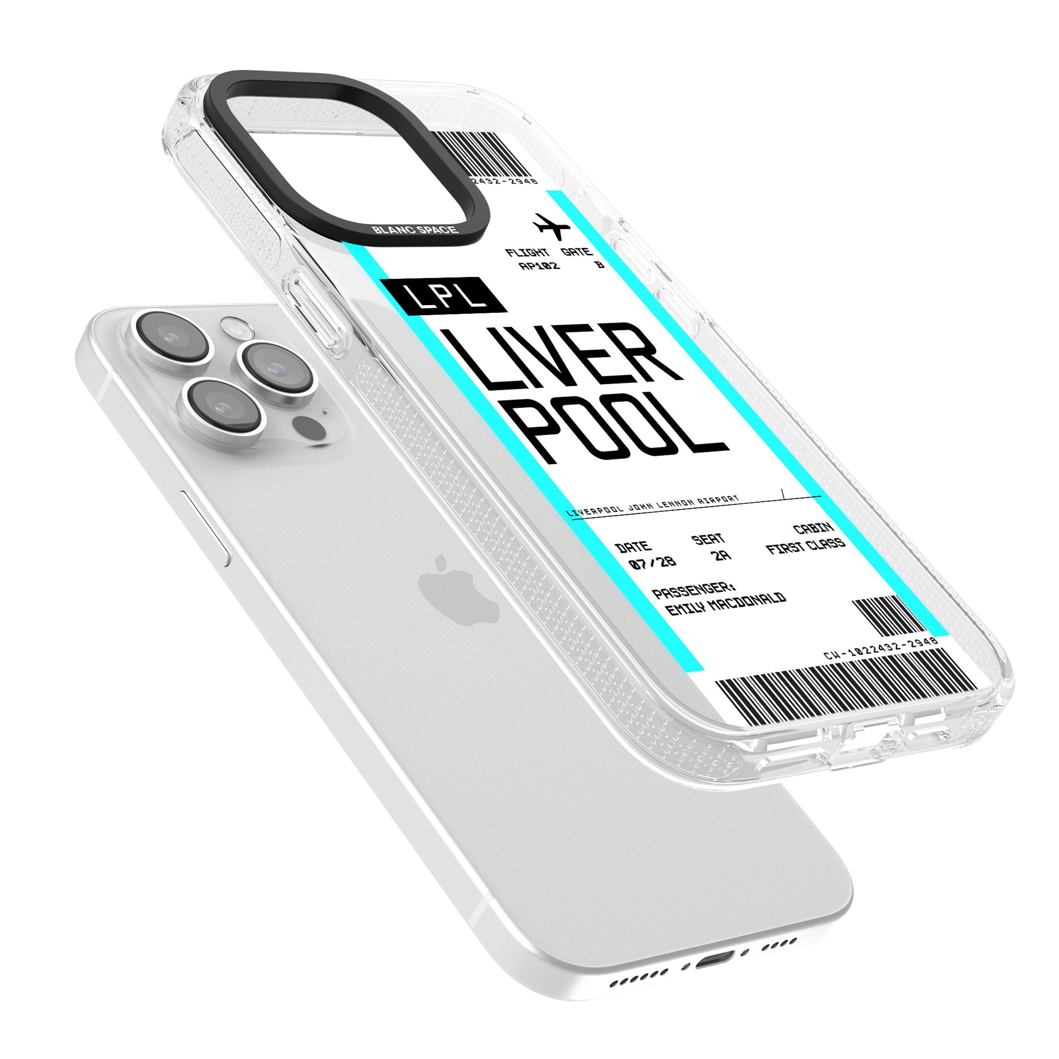 Personalised Liverpool Boarding Pass iPhone 15 Pro Max / 15 Pro / 14 Pro Max / 14 Pro / 13 Pro Clear Case Impact Air - Blanc Space